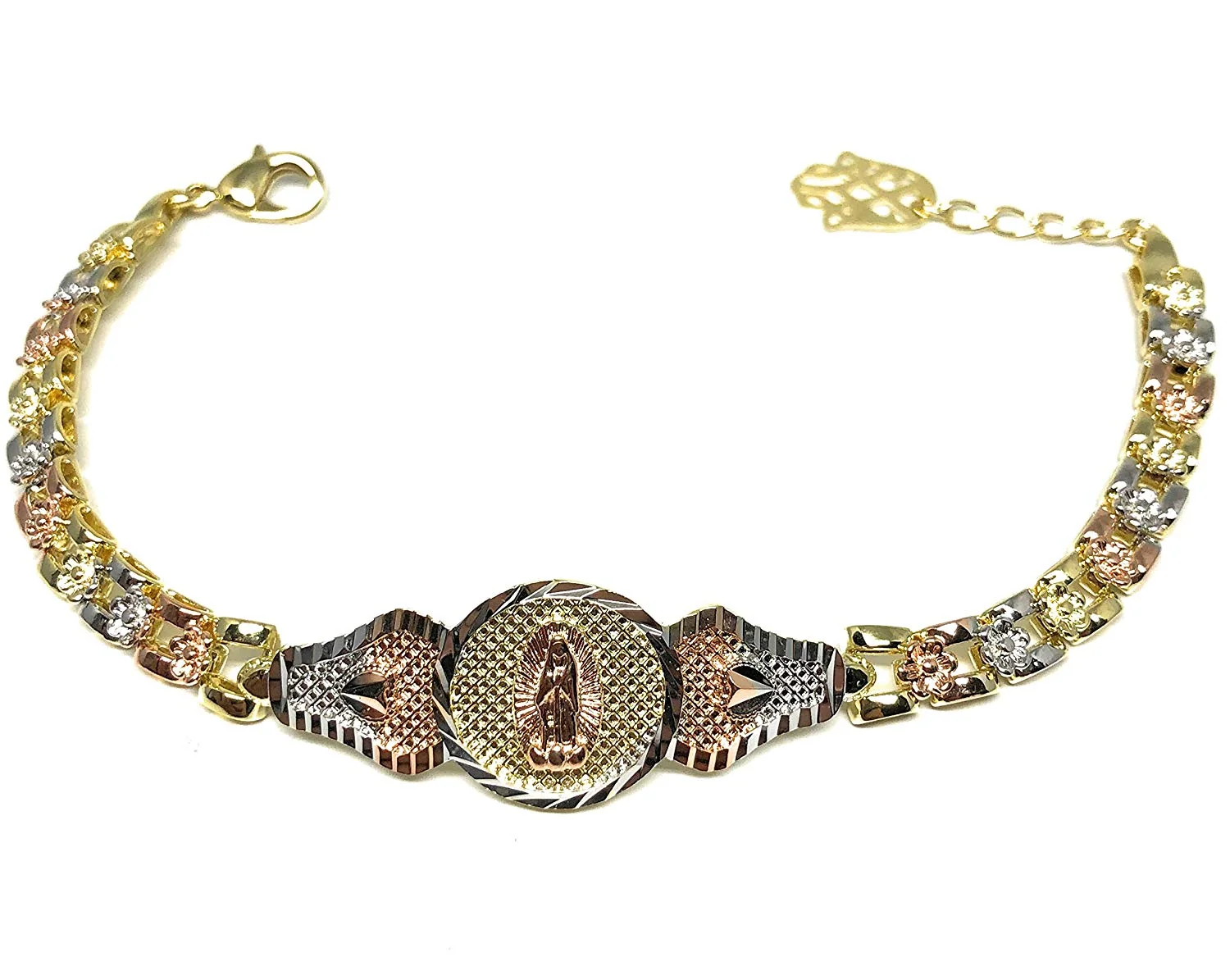 Gold Plated Tri-Color Virgin Mary Bracelet Virgen De Guadalupe Pulsera Tres Colores Oro Laminado 8" - Image 6
