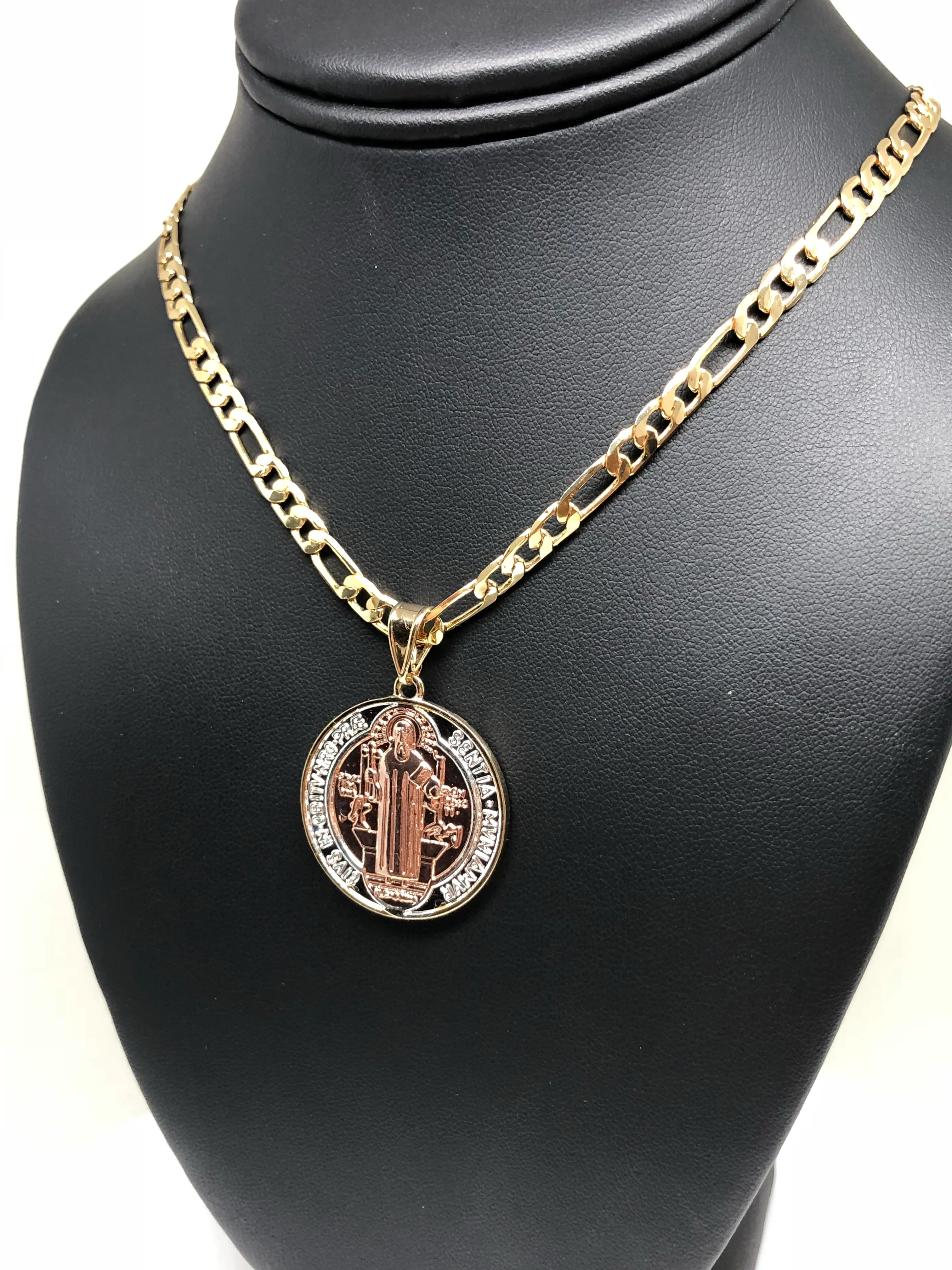 Gold Plated 2-Tone Saint Benedict Medal Pendant Necklace San Benito Medalla Oro Figaro 26" - Image 8