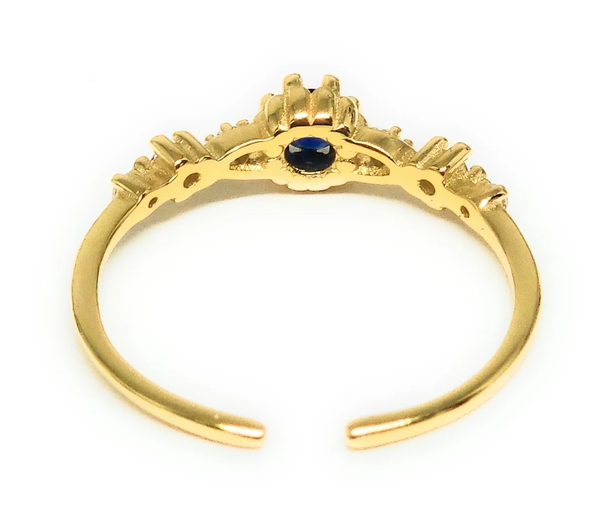 Gold Plated (.925) SILVER Dainty Blue CZ Adjustable Ring Anillo - Image 3