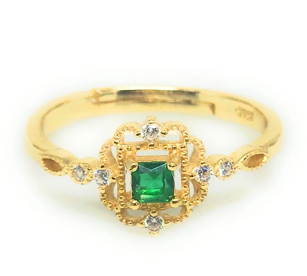 Gold Plated (.925) SILVER Dainty GREEN CZ Adjustable Ring Anillo