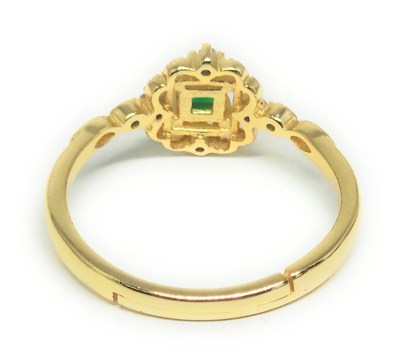 Gold Plated (.925) SILVER Dainty GREEN CZ Adjustable Ring Anillo - Image 4