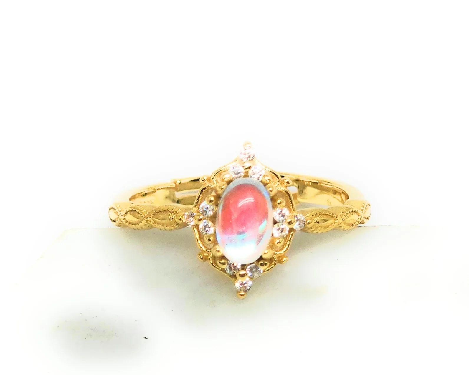 Gold Plated (.925) SILVER Dainty OPAL CZ Adjustable Ring Anillo - Image 3
