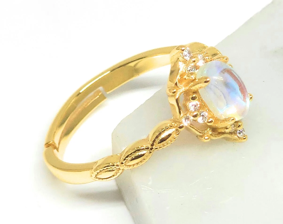 Gold Plated (.925) SILVER Dainty OPAL CZ Adjustable Ring Anillo - Image 4