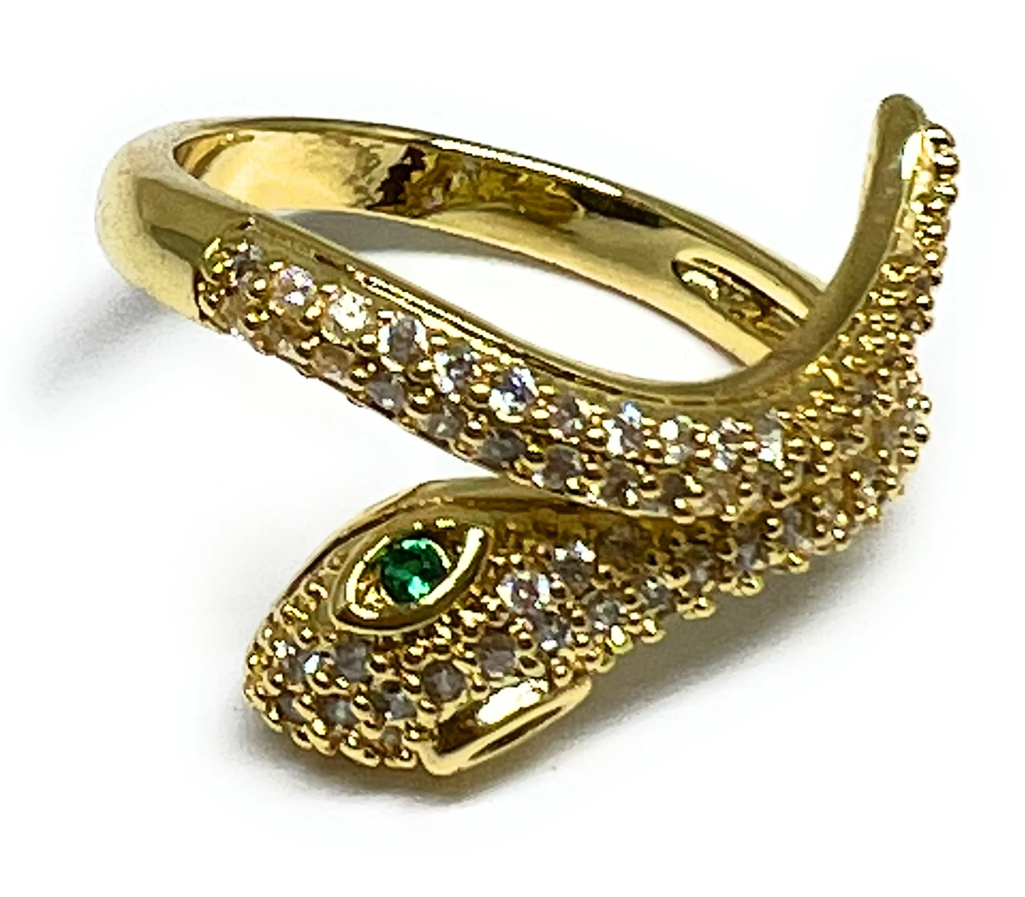 Gold Plated Adjustable CZ Snake Ring Anillo (Sizes 6-12)
