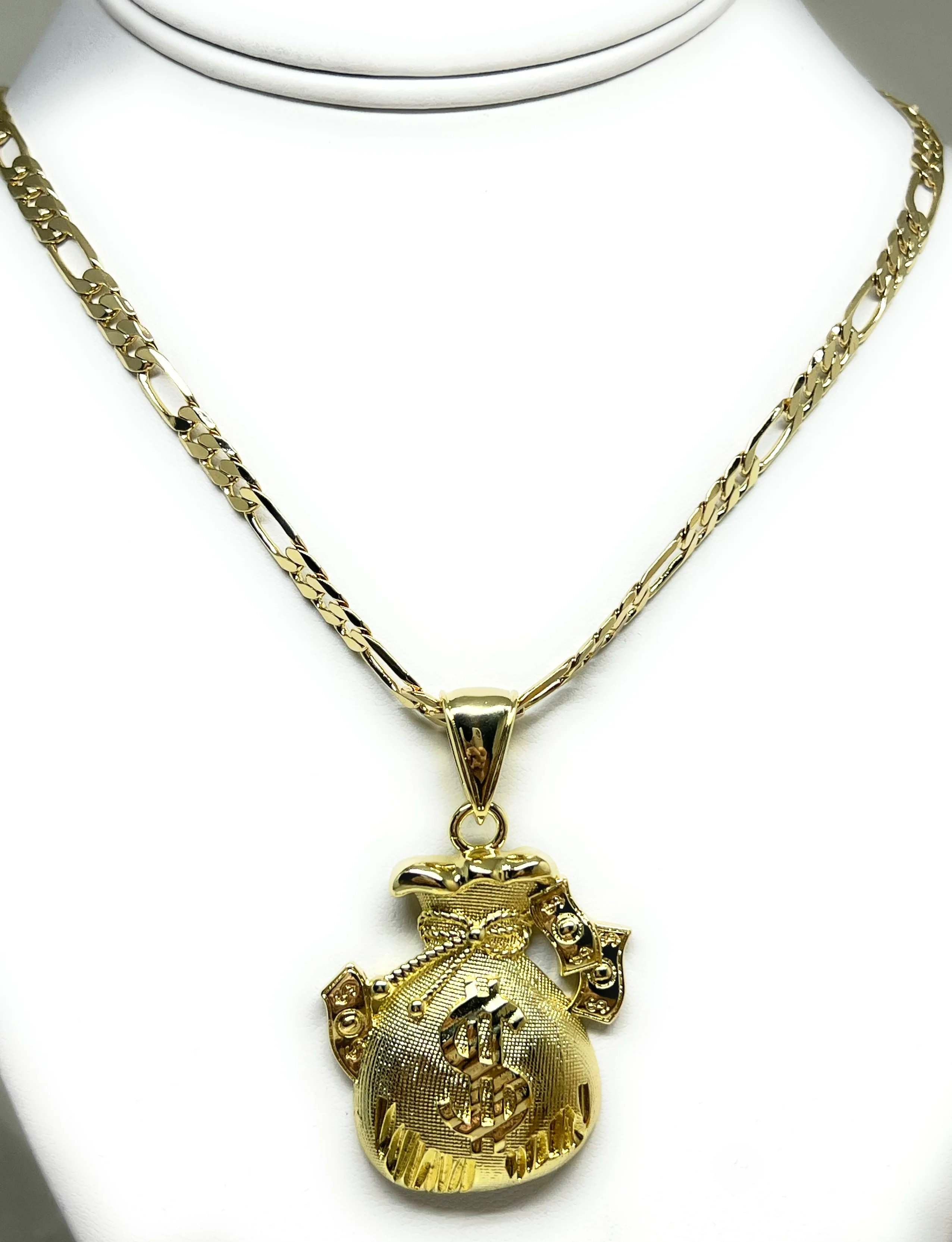 Gold Plated BIG MONEY BAG BILLS HIP HOP Pendant 26" 5MM FIGARO Chain - Image 6