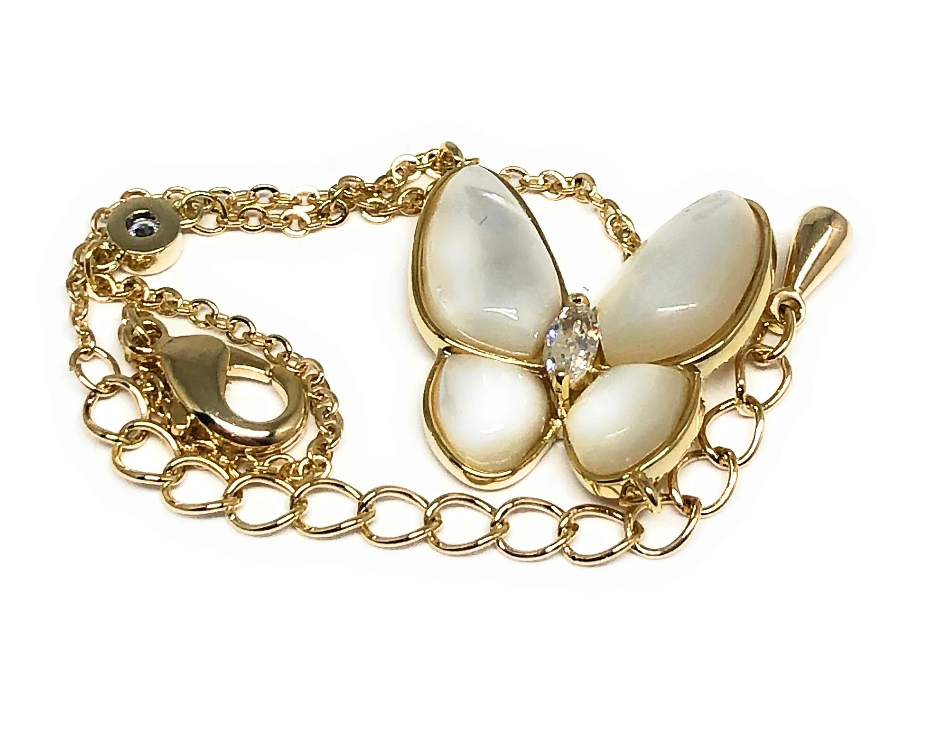 Gold Plated Butterfly Charm CZ Adjustable 8 inch Bracelet - Image 2