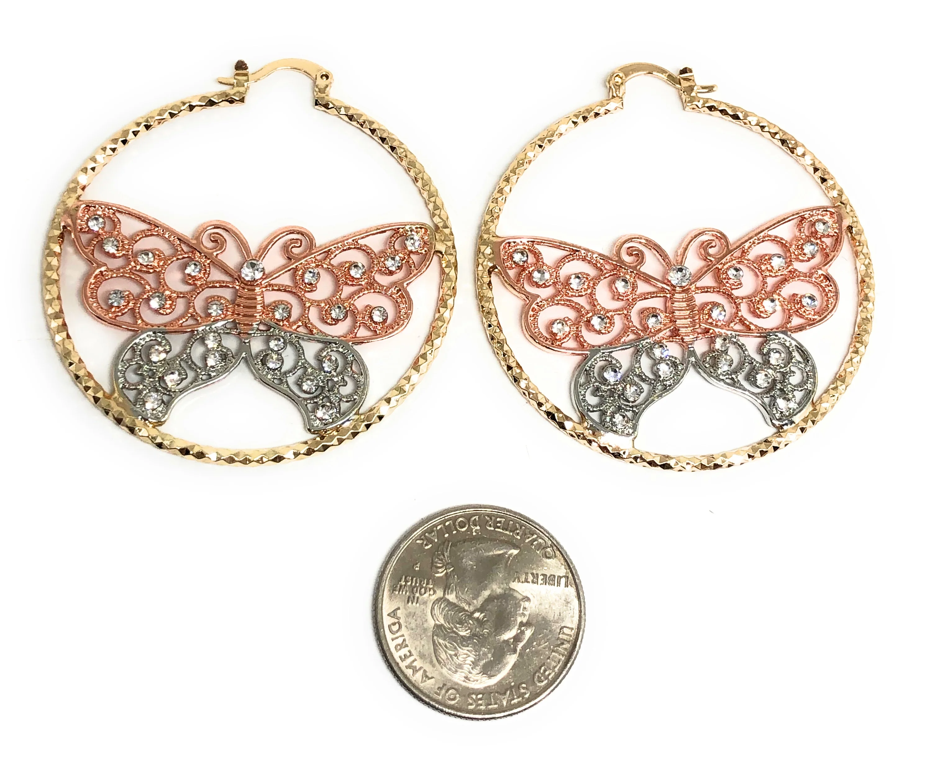Gold Plated Butterfly Hoop Earrings  Mariposa Aretes Arracadas - Image 2