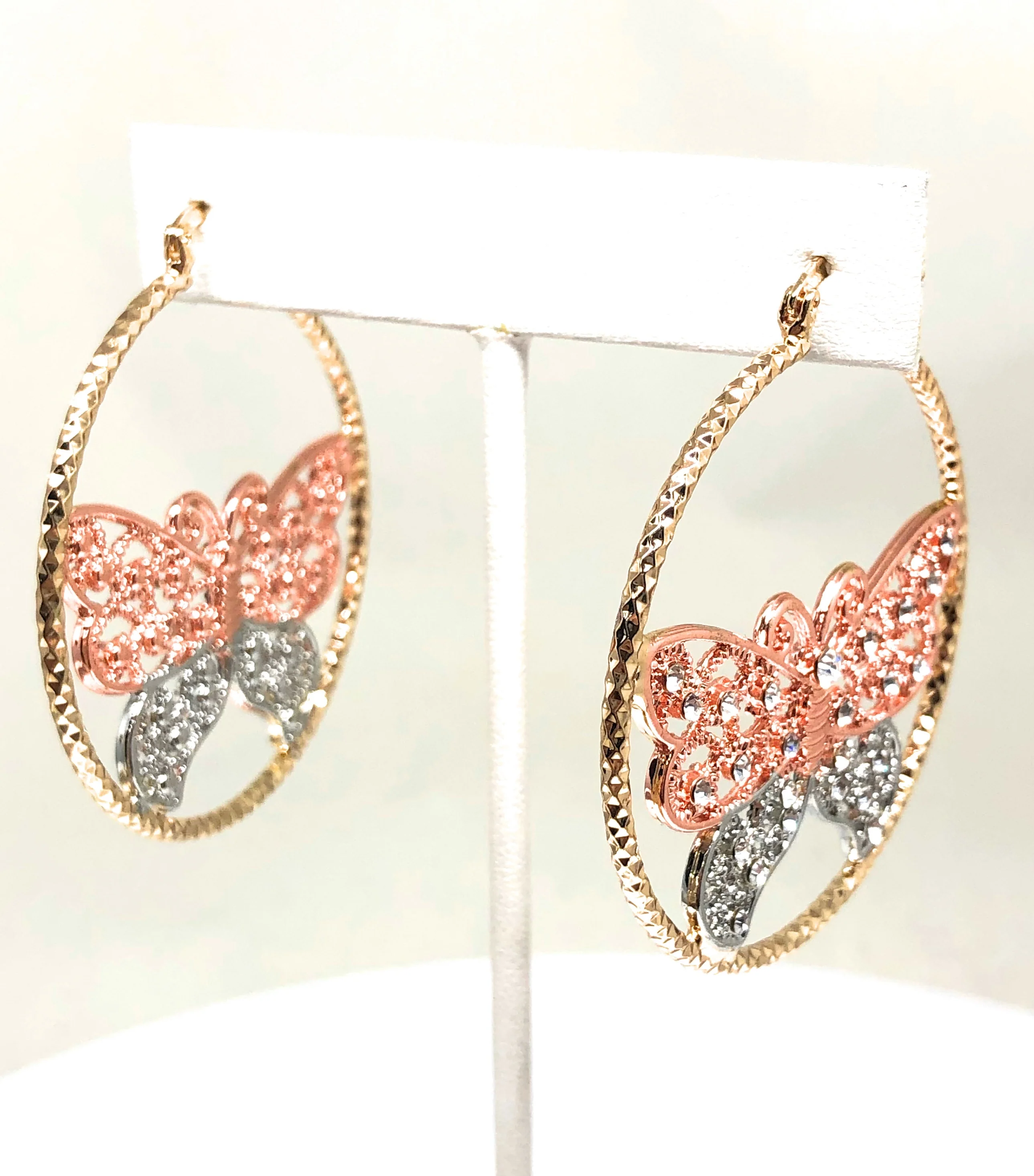 Gold Plated Butterfly Hoop Earrings  Mariposa Aretes Arracadas - Image 3