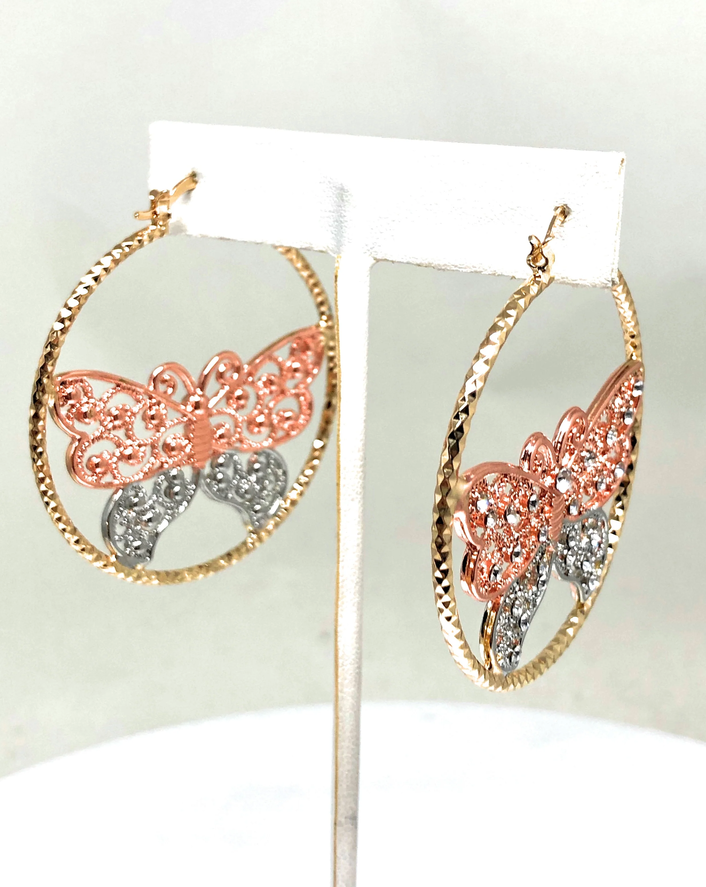 Gold Plated Butterfly Hoop Earrings  Mariposa Aretes Arracadas - Image 4