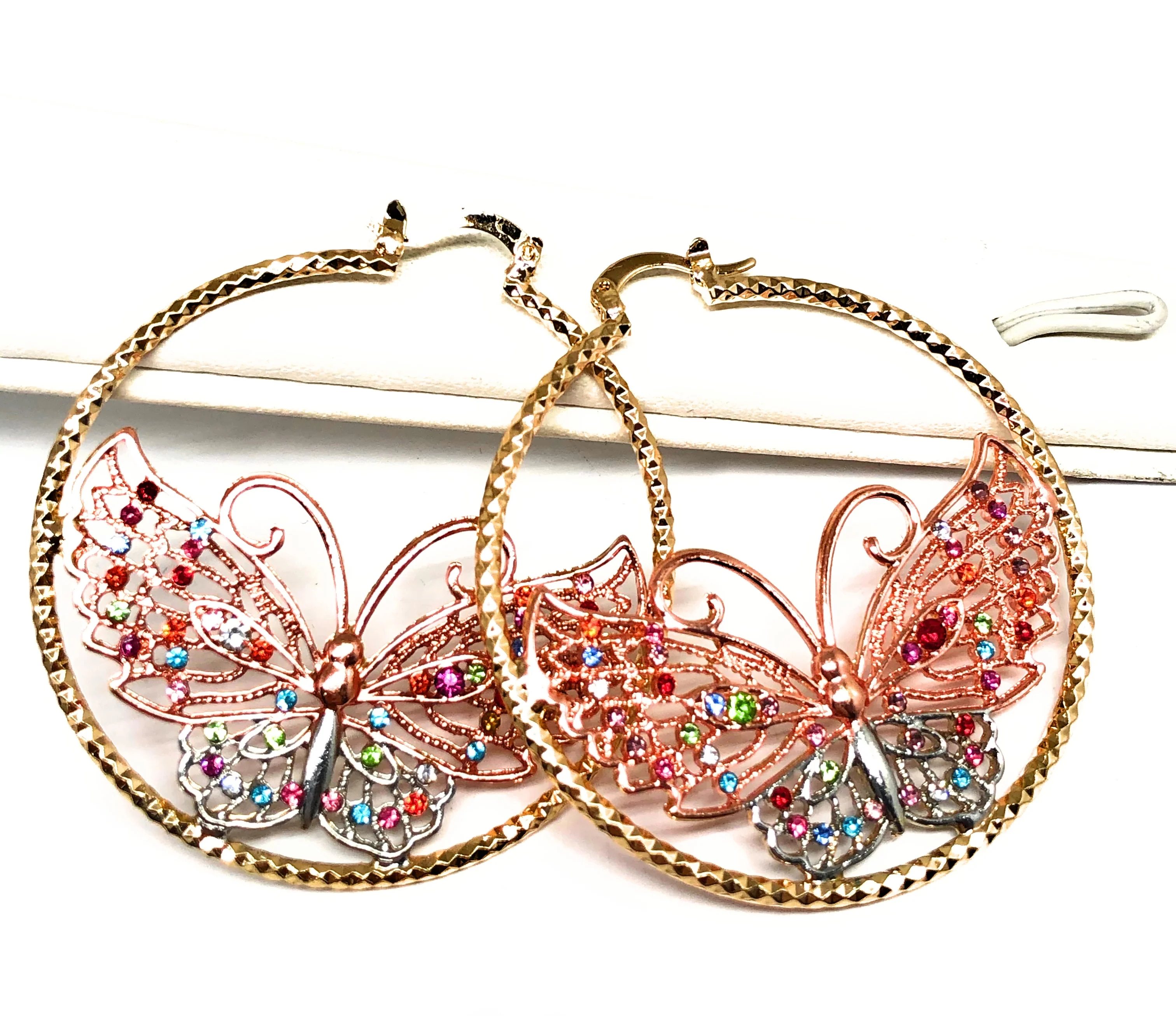 Gold Plated Butterfly Hoop Earrings Mariposa Aretes Arracadas