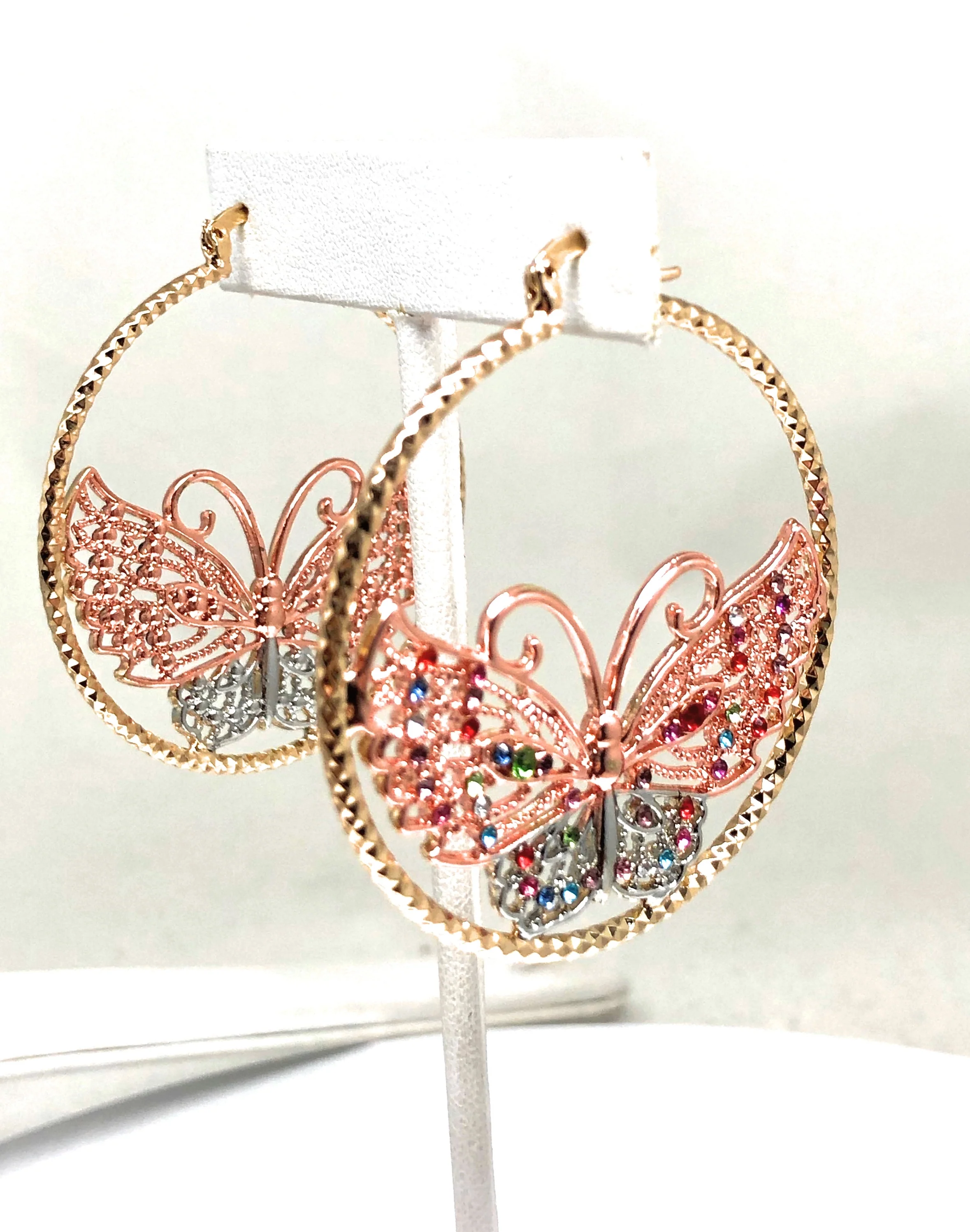 Gold Plated Butterfly Hoop Earrings Mariposa Aretes Arracadas - Image 3