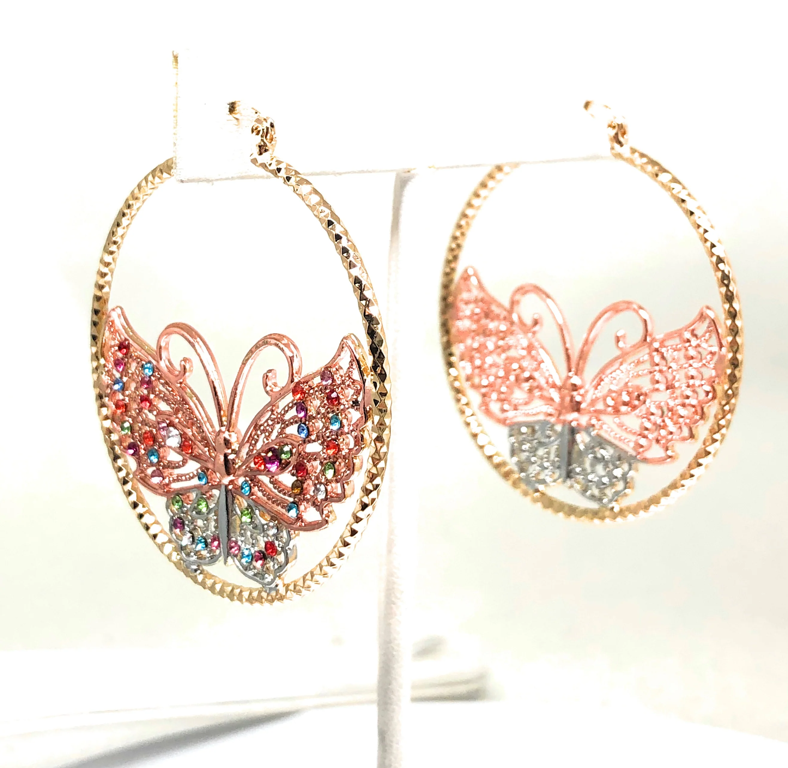 Gold Plated Butterfly Hoop Earrings Mariposa Aretes Arracadas - Image 4