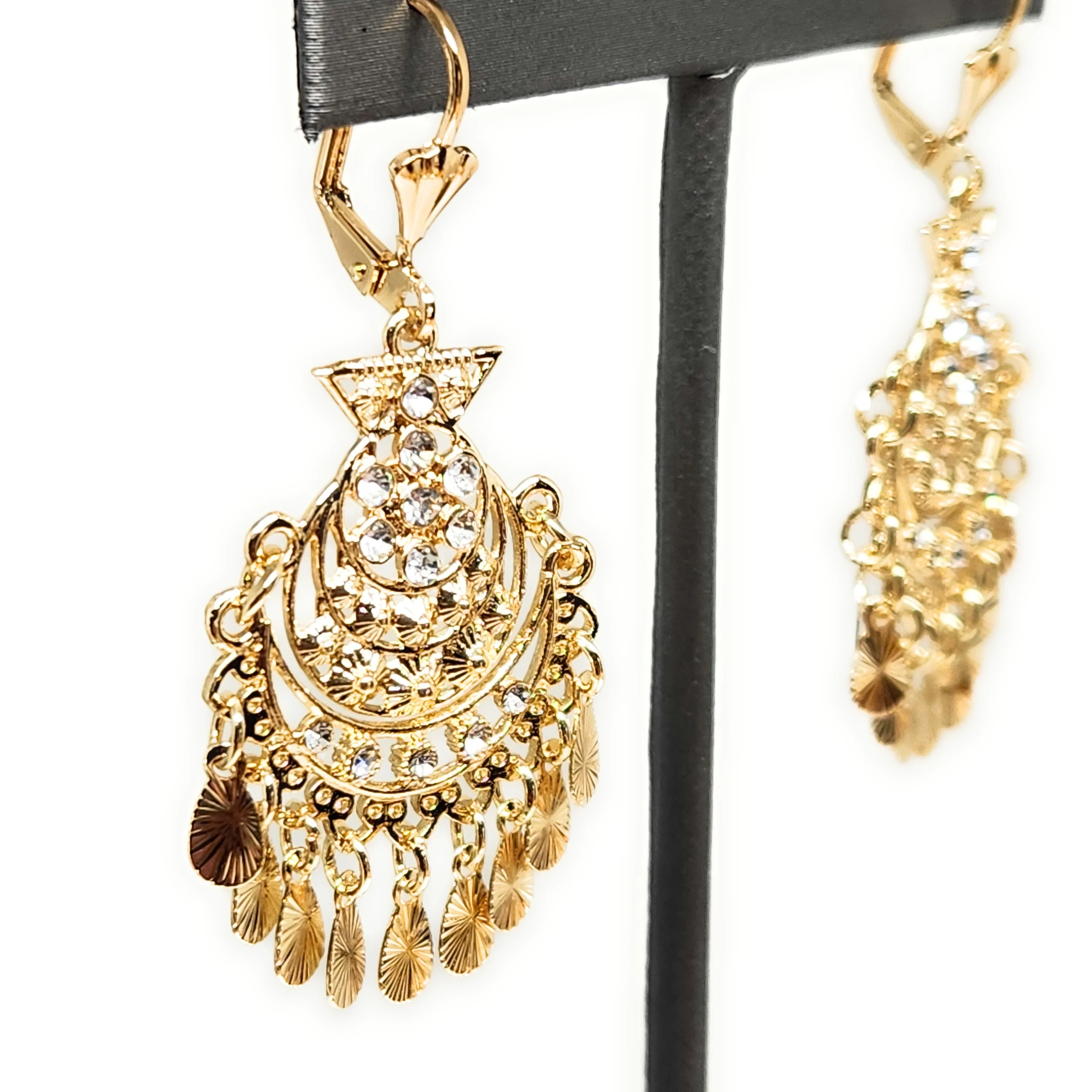Gold Plated Chandelier Earrings Aretes Folklorico - Image 3