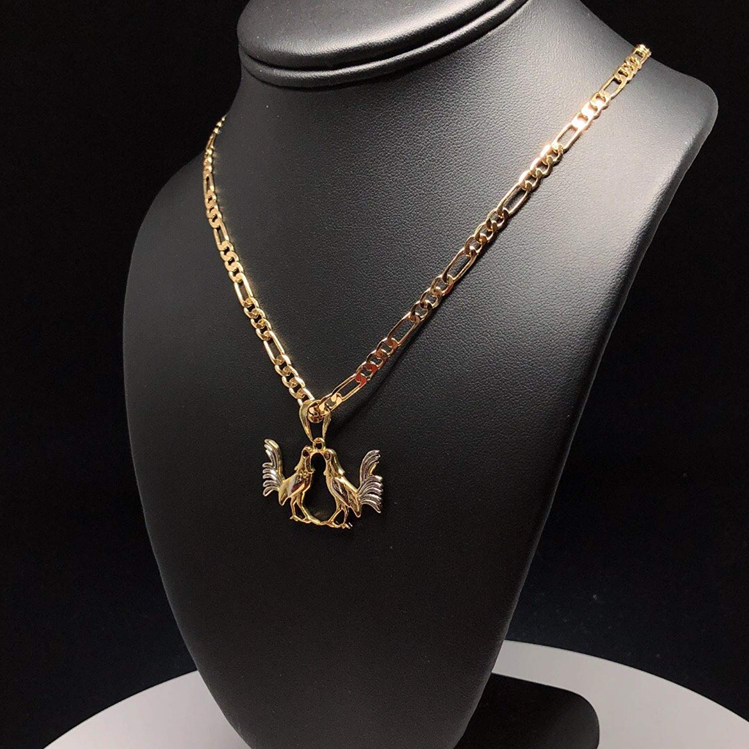 Gold Plated Chicken Rooster Pendant Necklace Figaro 24" 4mm Dos Gallo Medalla Oro Laminado - Image 5
