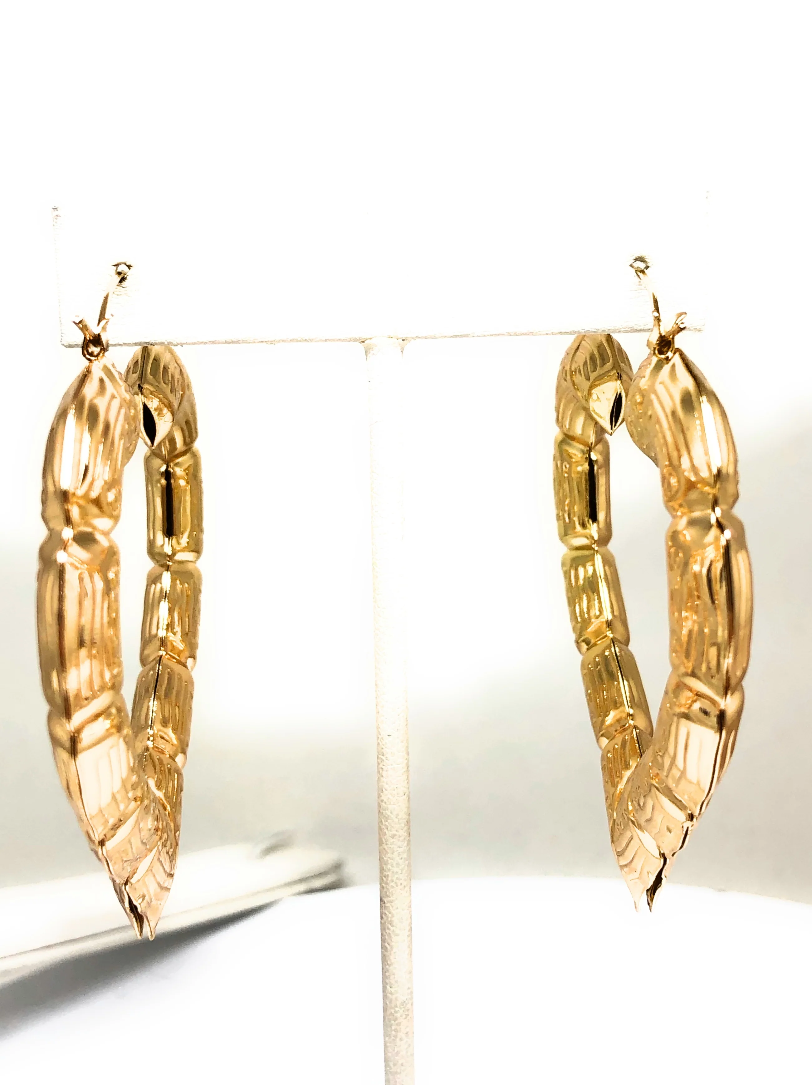 Gold Plated Classic Bamboo Heart Holow Open Hoop Earrings Aretes Arracadas (2.5 INCH) - Image 5