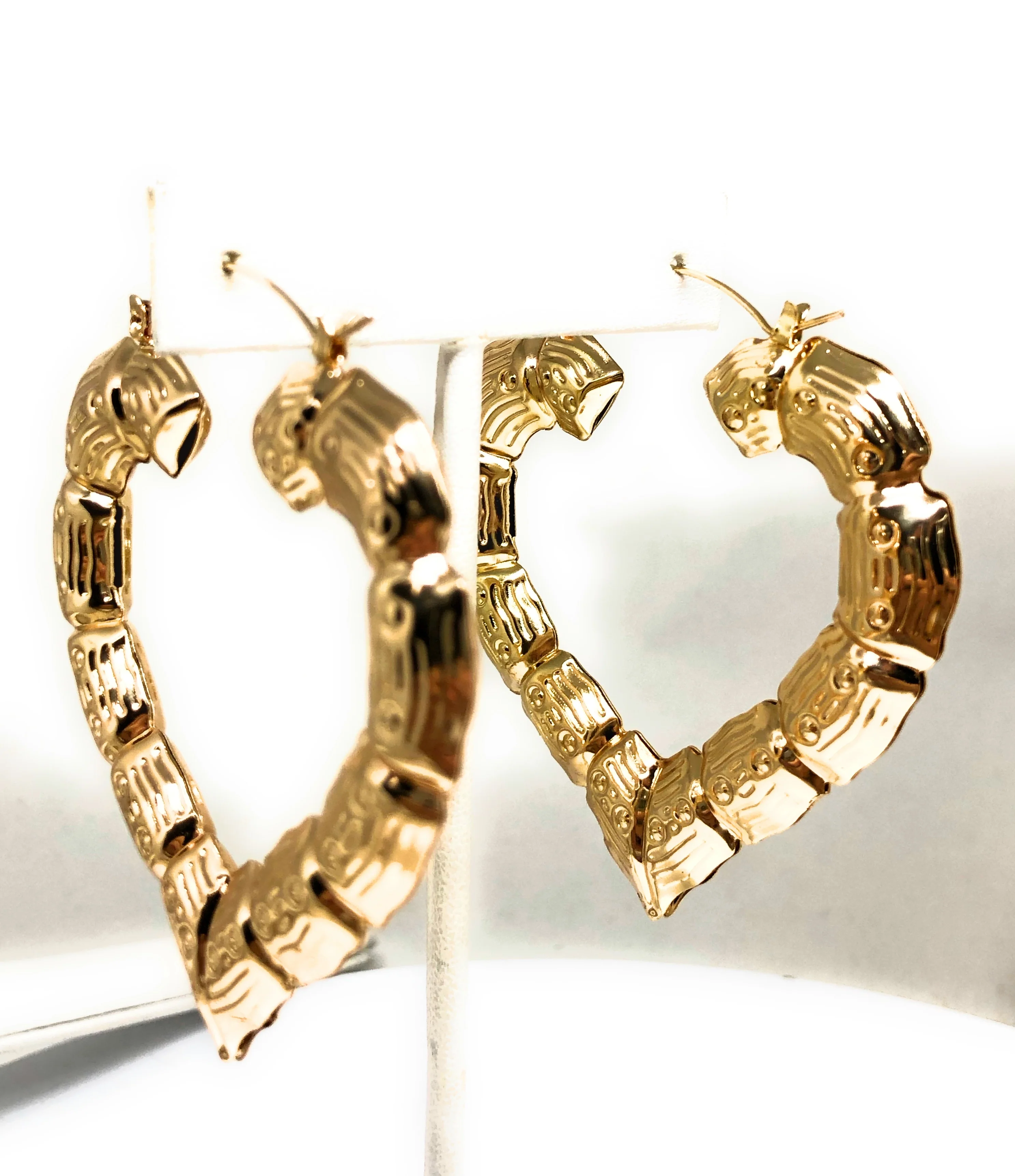 Gold Plated Classic Bamboo Heart Holow Open Hoop Earrings Aretes Arracadas (2.5 INCH) - Image 6