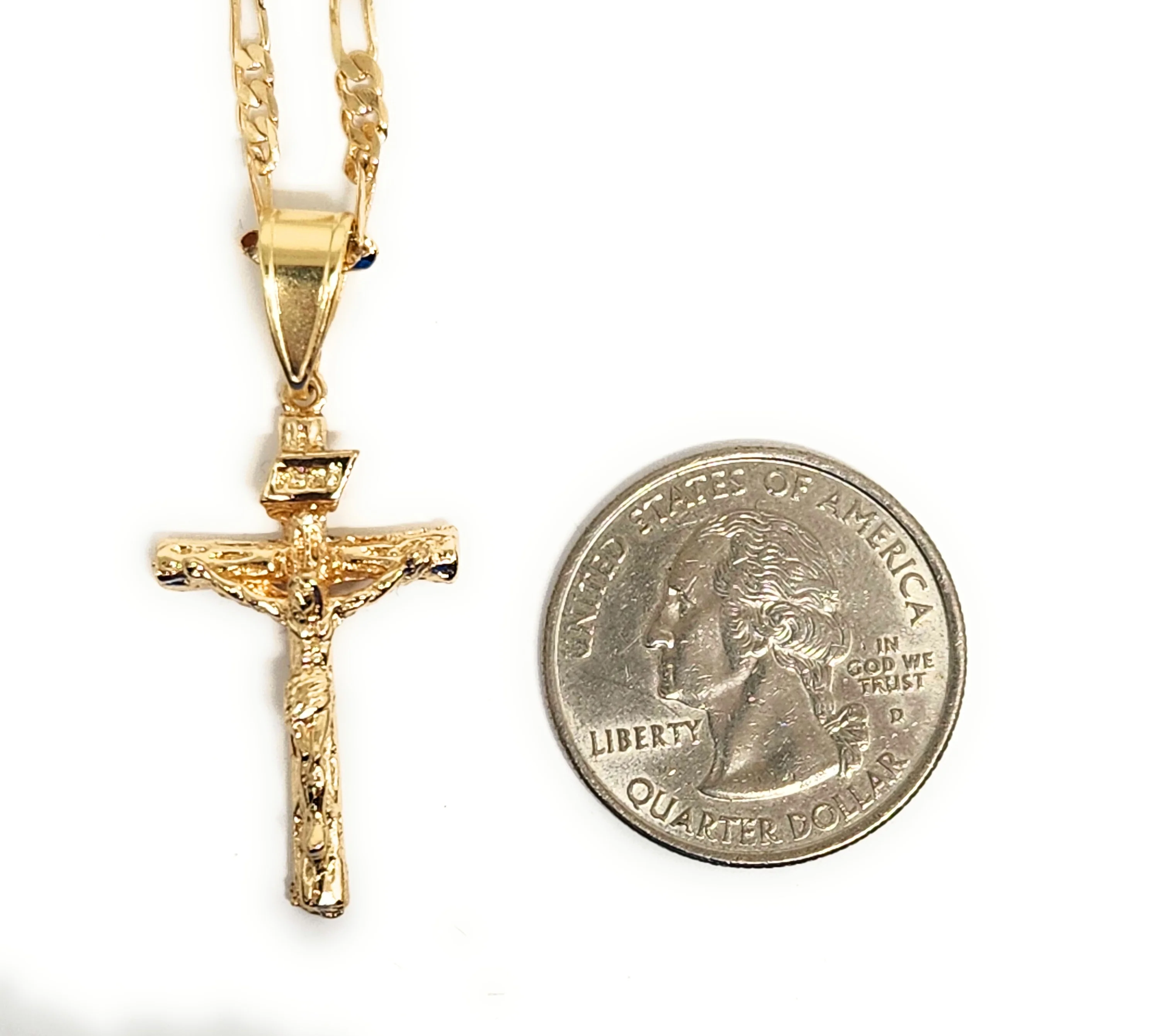 Gold Plated Classic Cross Jesus Crucifix 24" Chain Cruz Crucifijo 24" - Image 2