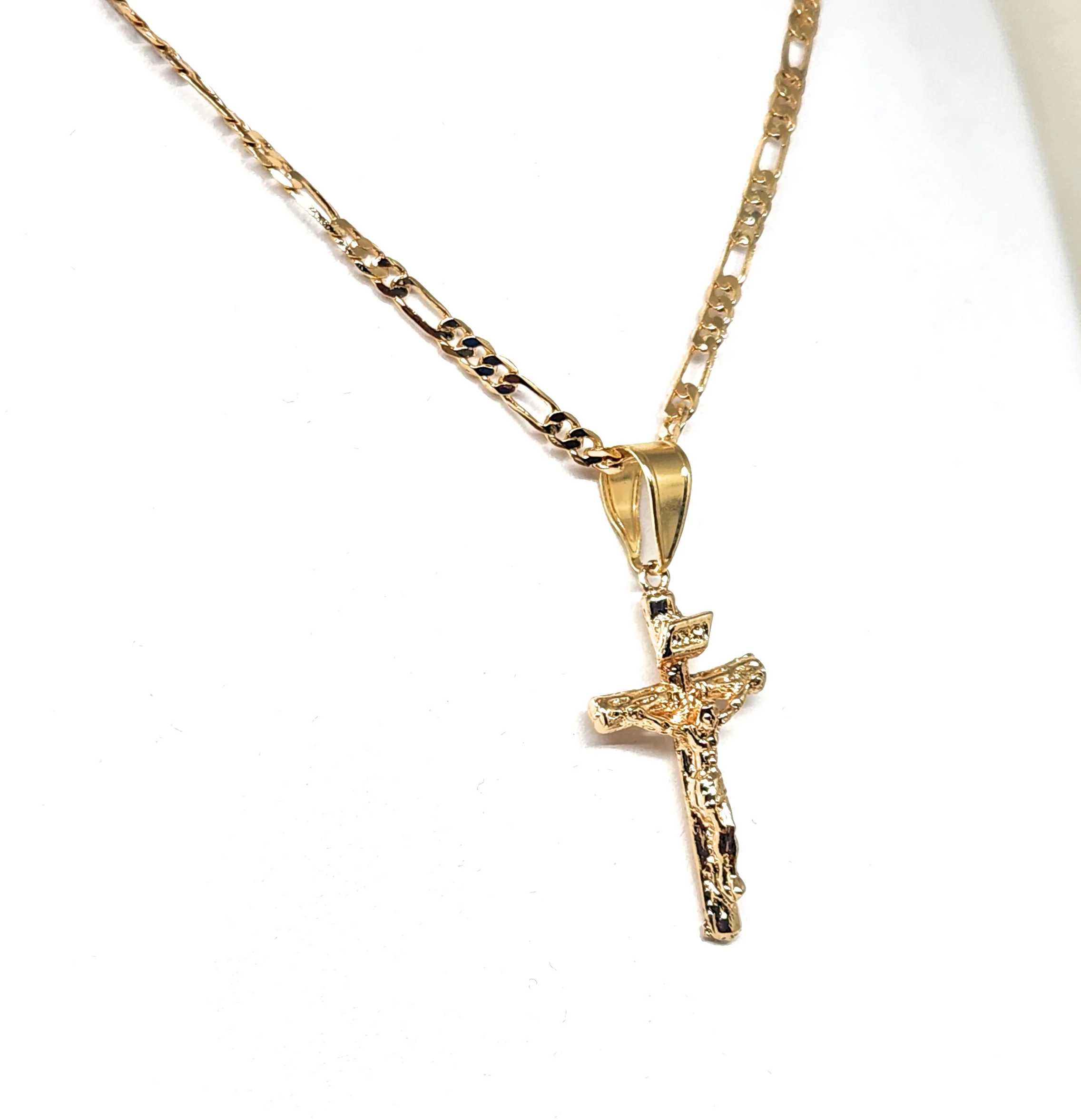 Gold Plated Classic Cross Jesus Crucifix 24" Chain Cruz Crucifijo 24" - Image 4