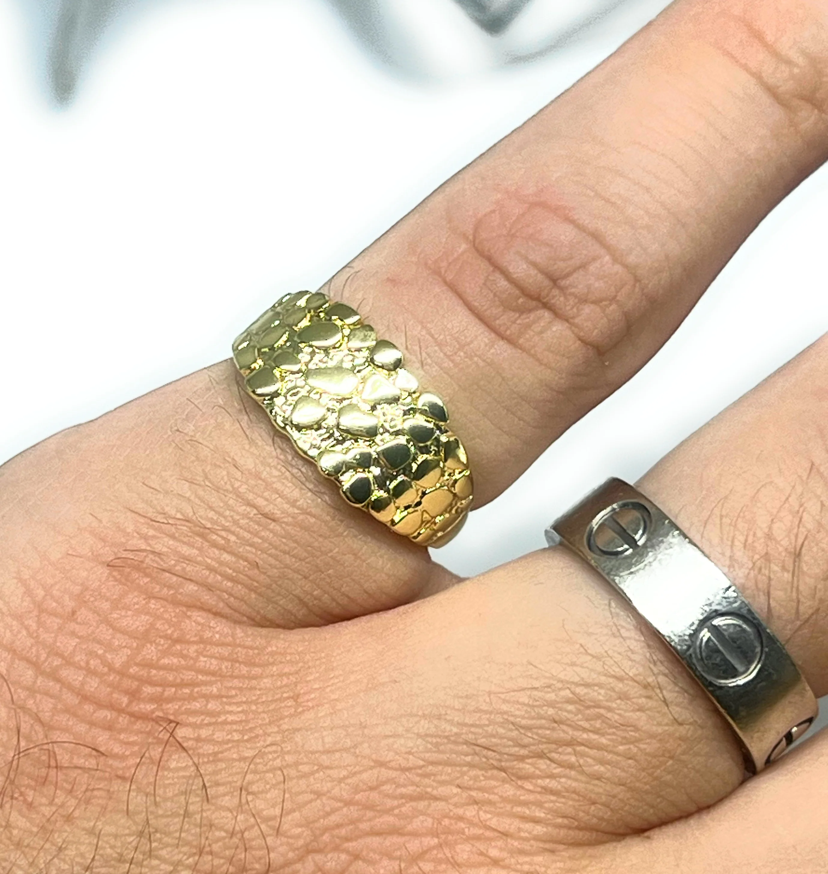 GOLD PLATED CLASSIC SQUARE NUGGET RING ANILLO - Image 4