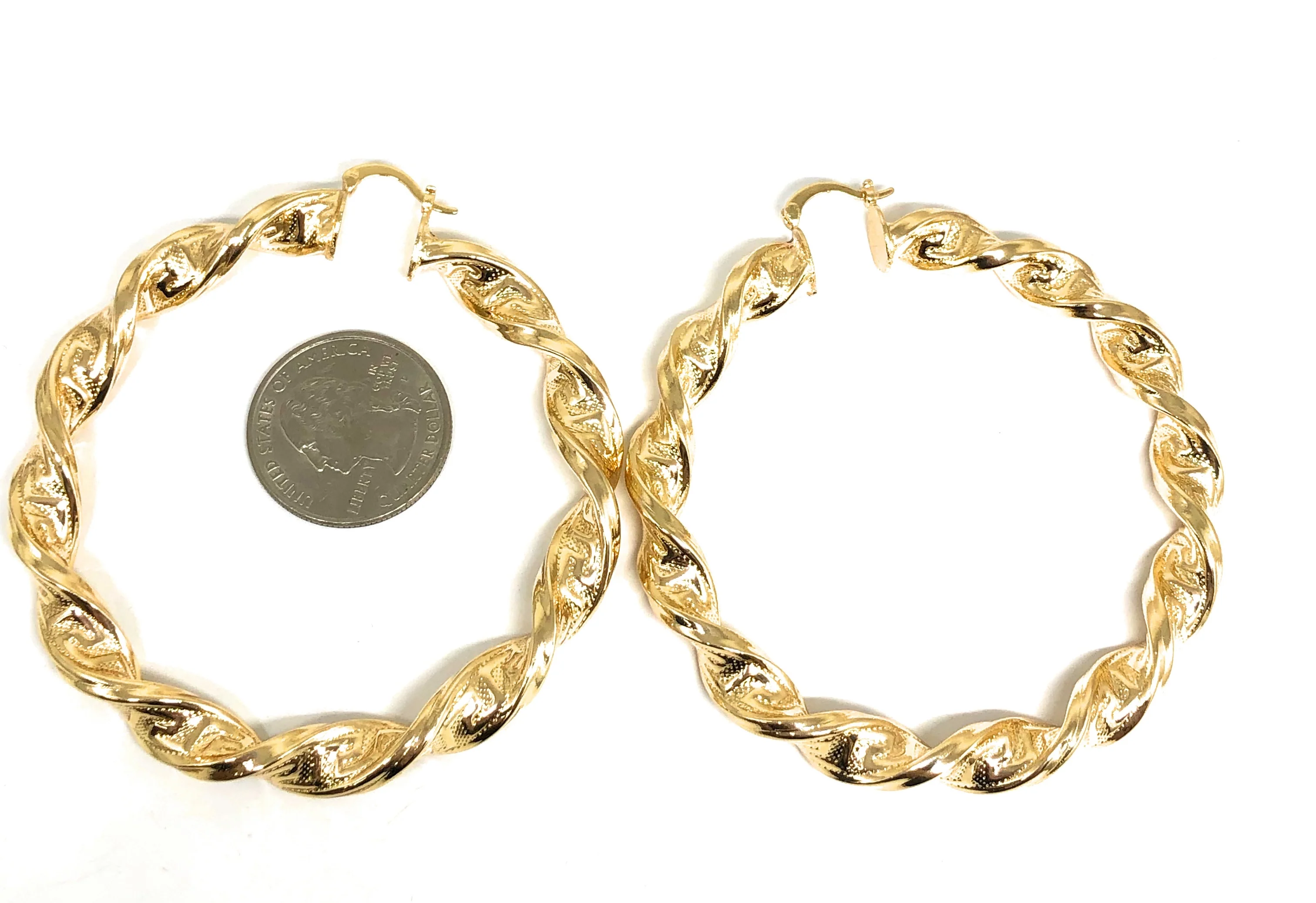 Gold Plated Classic Twist Hoop Earrings Aretes Arracadas (2.5 INCH) - Image 2