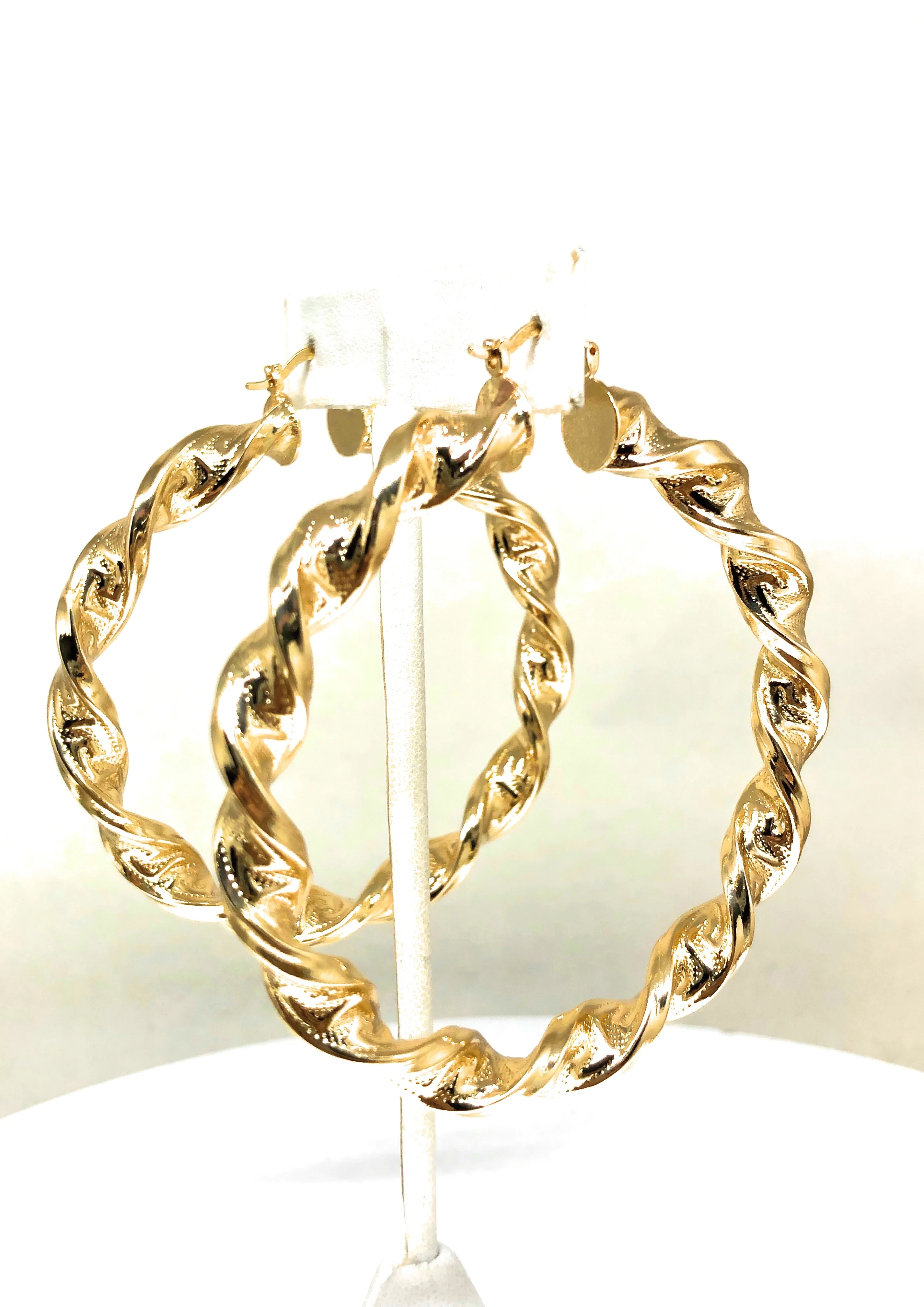 Gold Plated Classic Twist Hoop Earrings Aretes Arracadas (2.5 INCH) - Image 6