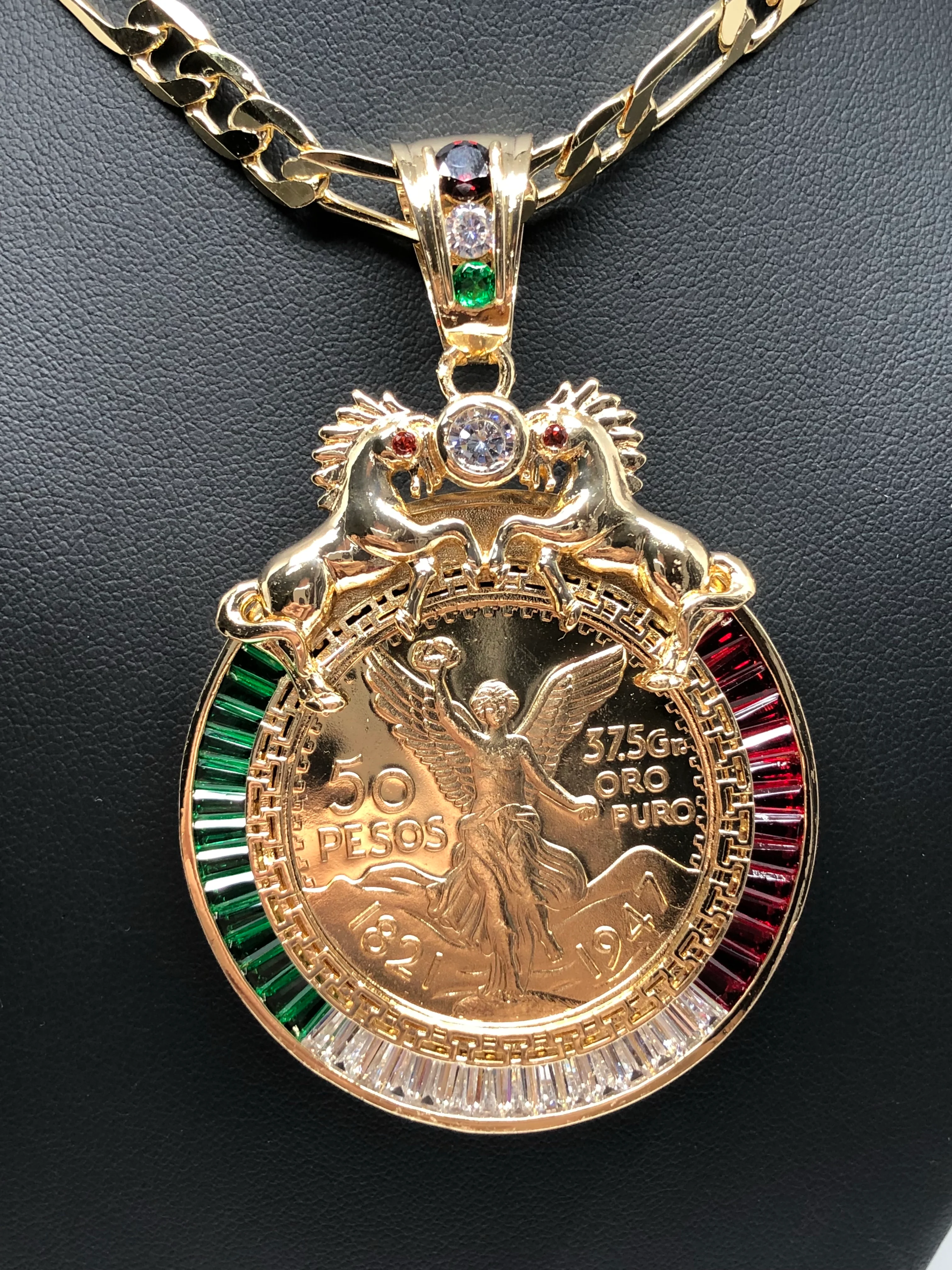 Gold Plated Coin Centenario Mexicano Moneda 50 Pesos Pendant Chain CZ Oro Cadena 26" - Image 4