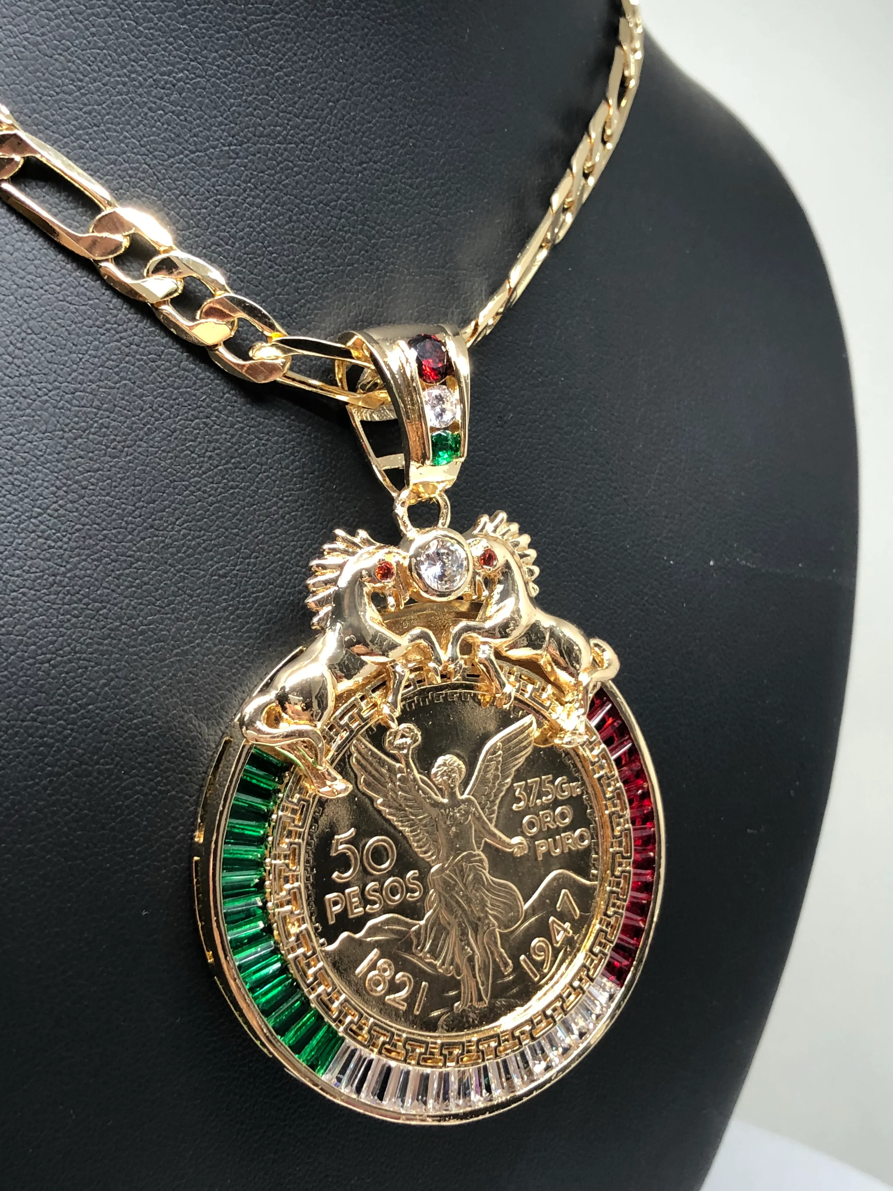 Gold Plated Coin Centenario Mexicano Moneda 50 Pesos Pendant Chain CZ Oro Cadena 26" - Image 8
