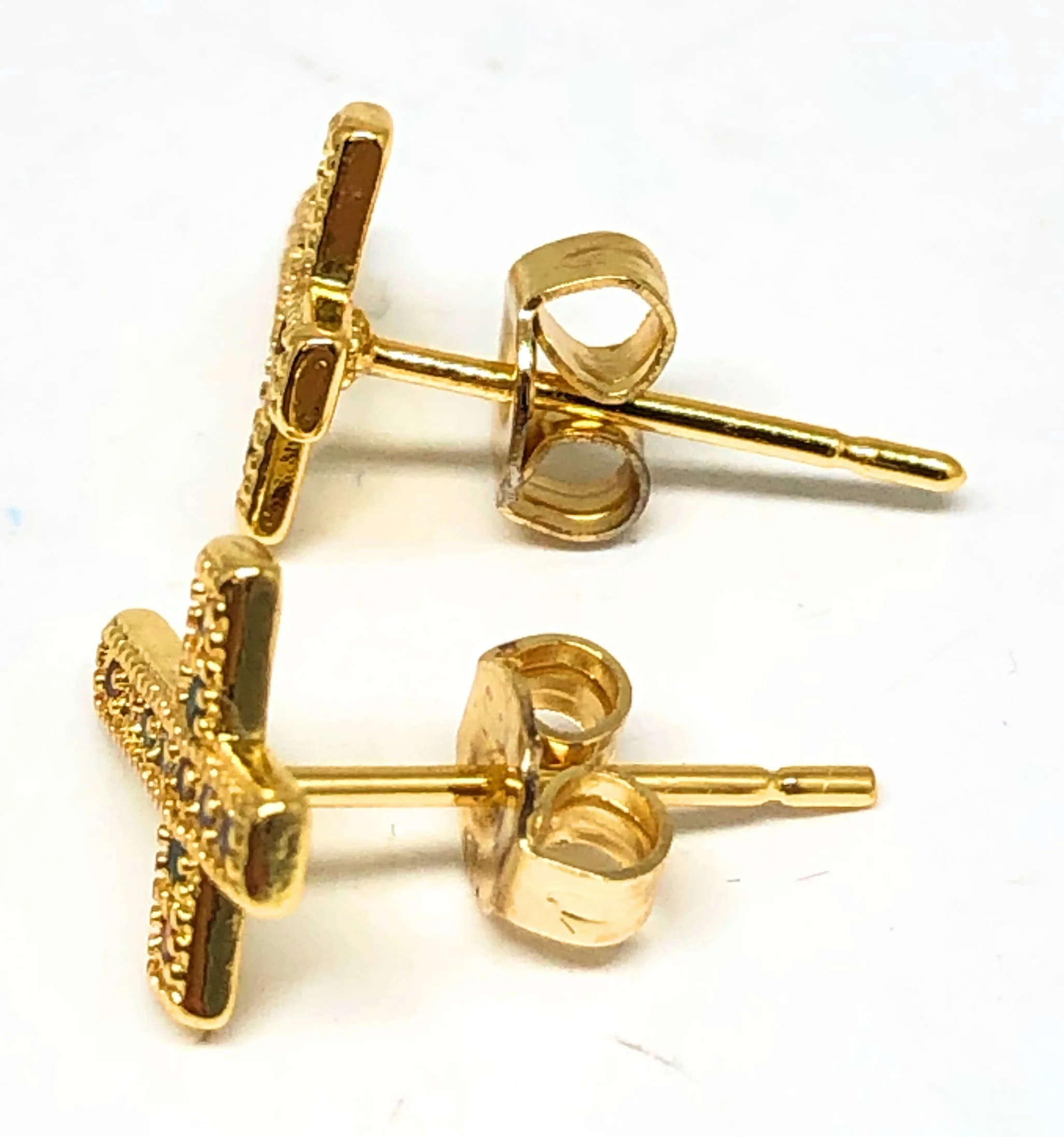 Gold Plated Colorful Cross Earrings  w/ Stones Aretes - Image 3