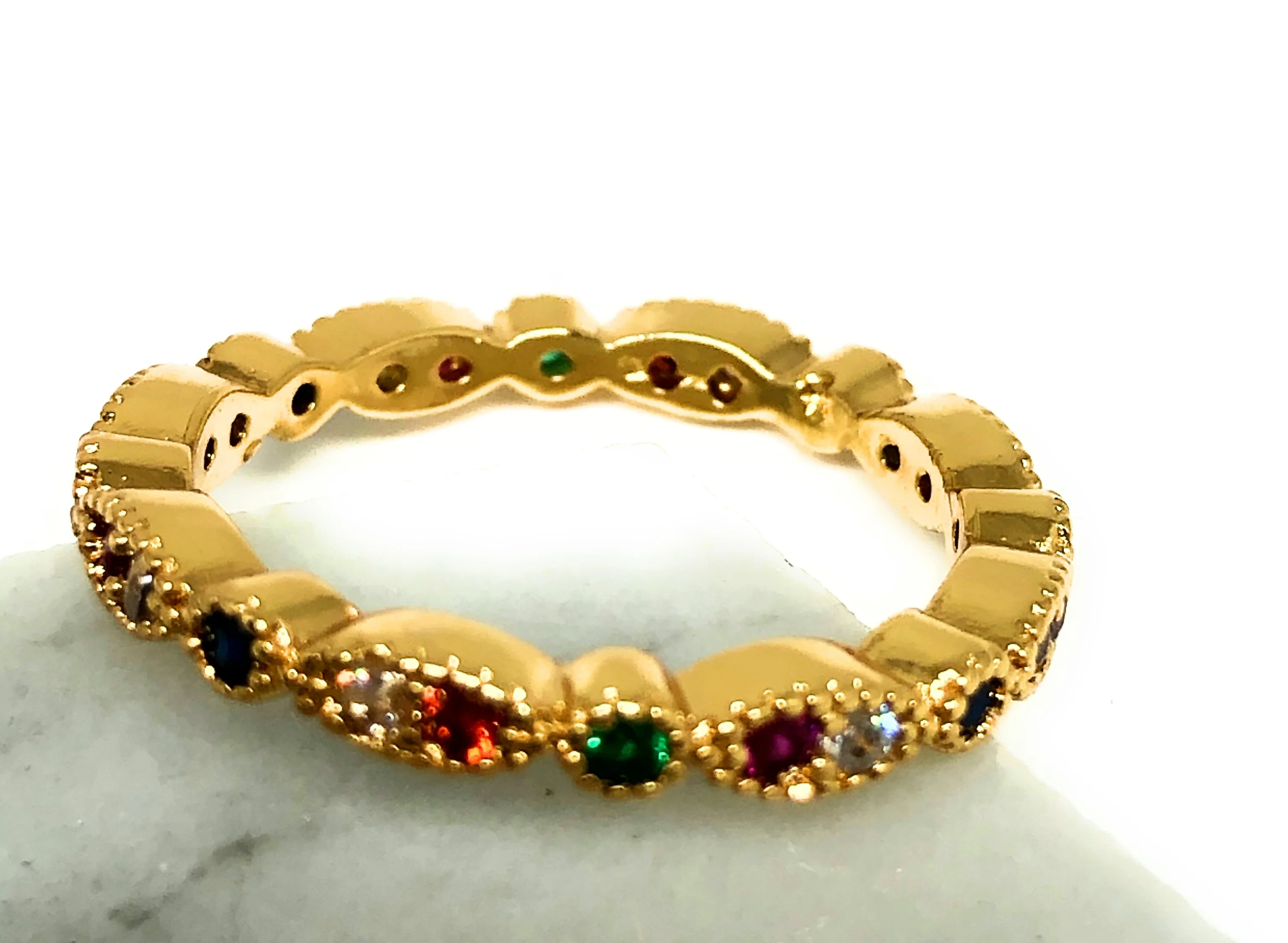 Gold Plated Colorful multi-color Stone Mini Band Ring Anillo - Image 3