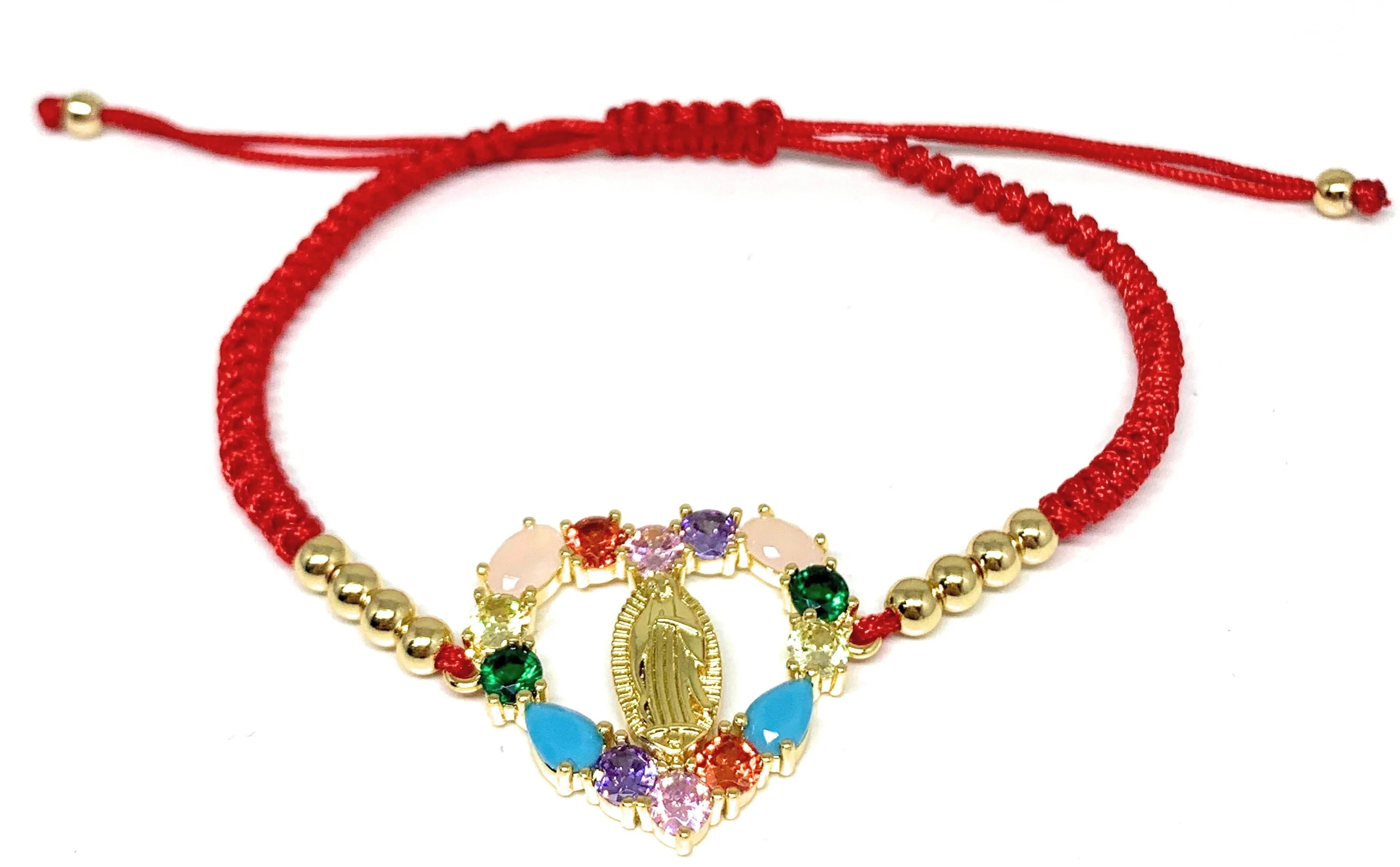 Gold Plated Colorful Rhinestone Heart Virgin Mary Bracelet Virgen De Guadalupe Pulsera 8" Adjustable - Image 4