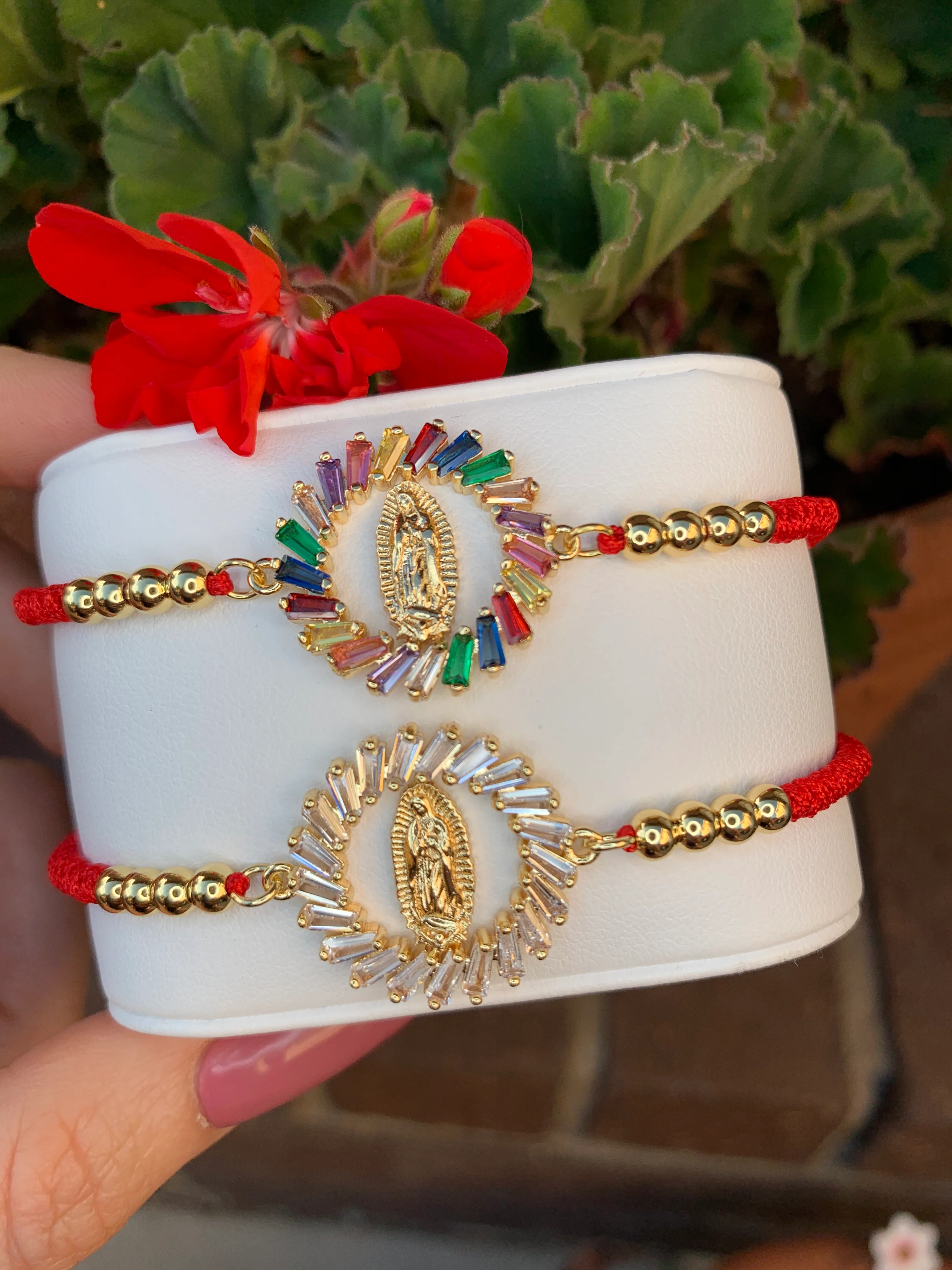 Gold Plated Colorful Rhinestone CZ Virgin Mary Bracelet Virgen De Guadalupe Pulsera 8" Adjustable - Image 3