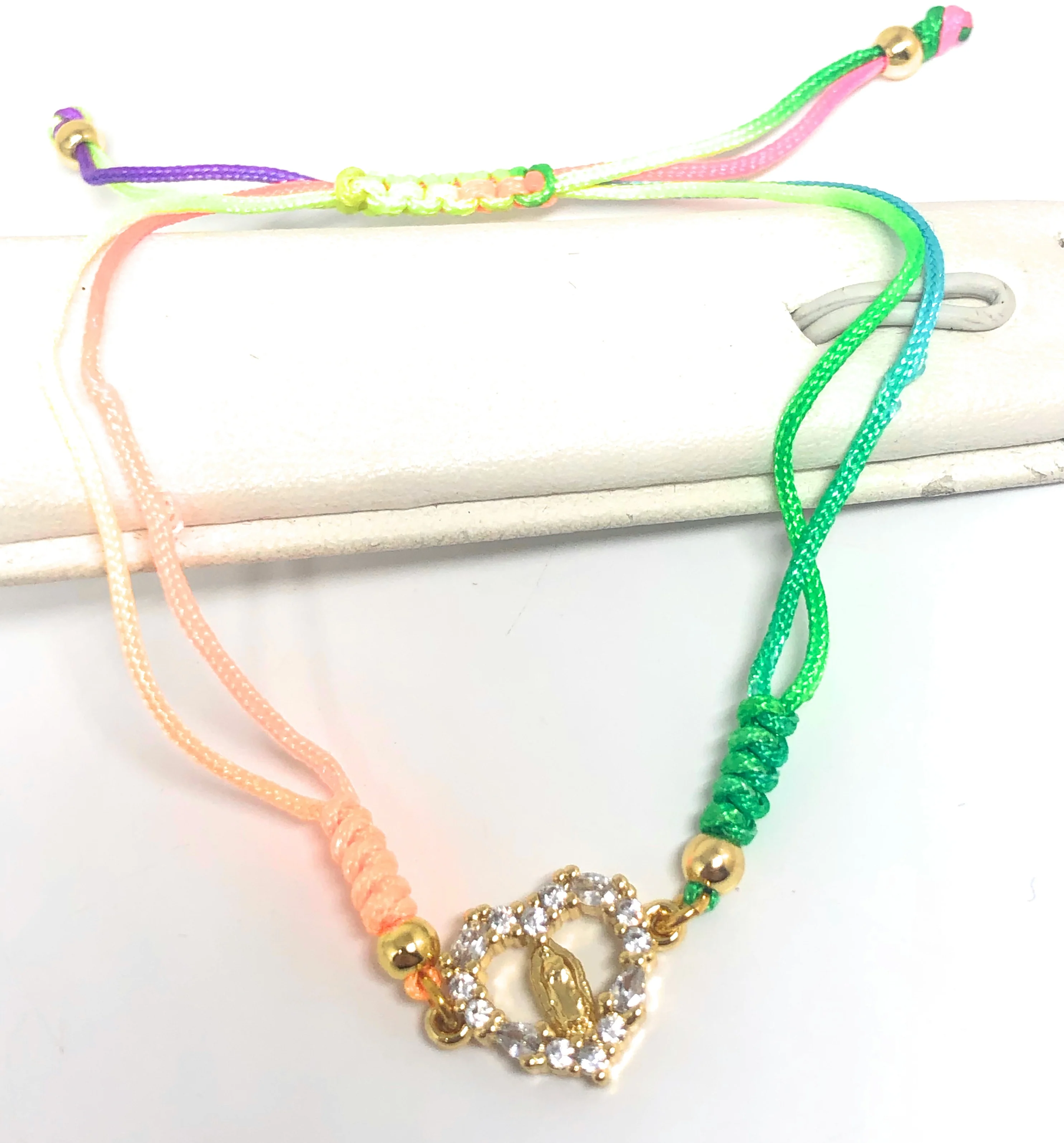 Gold Plated Colorful Virgin Mary Bracelet Virgen De Guadalupe Pulsera 8" Adjustable - Image 2