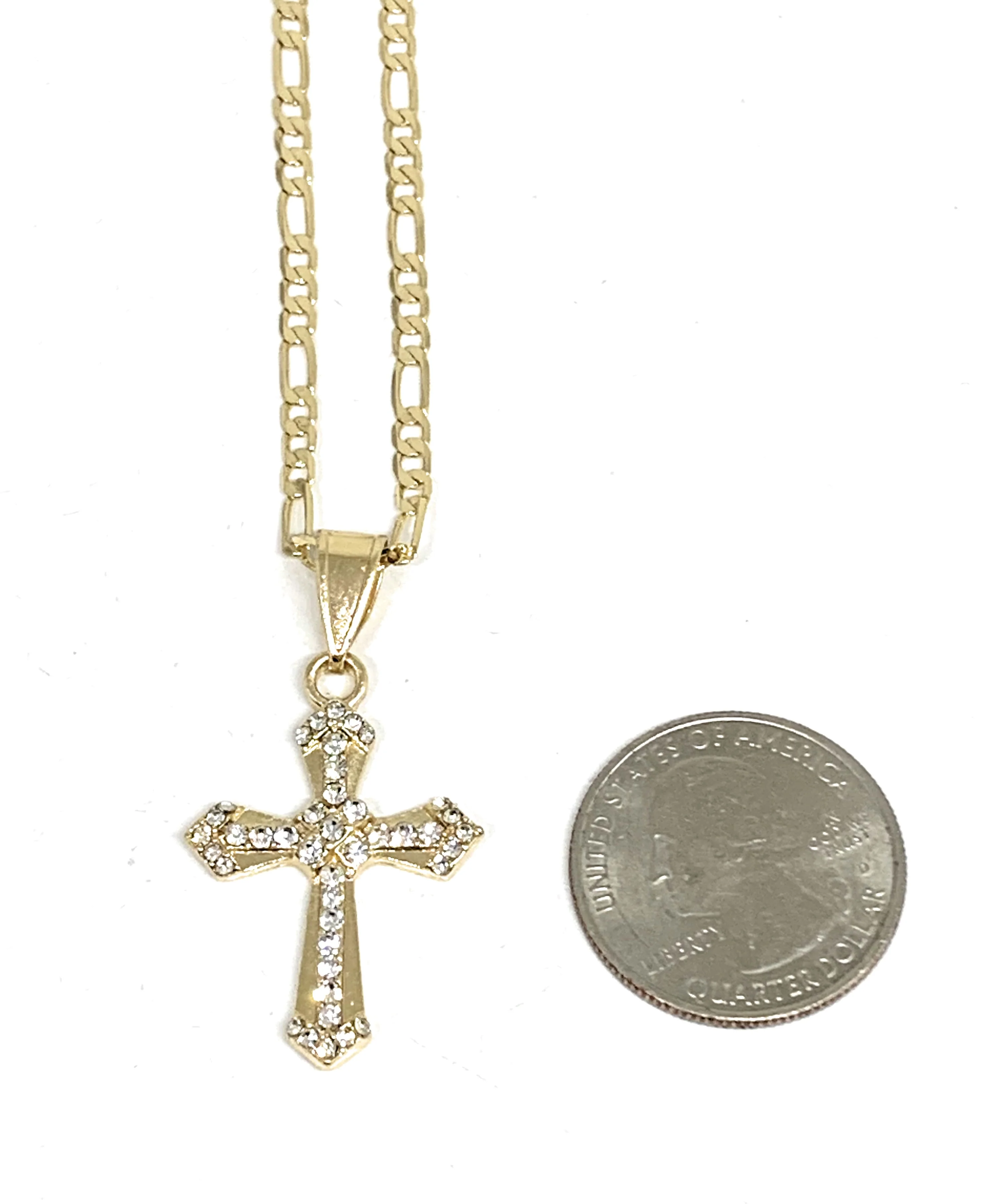 Gold Plated Cross CZ Crucifix 24” Necklace Cruz Crucifijo - Image 2
