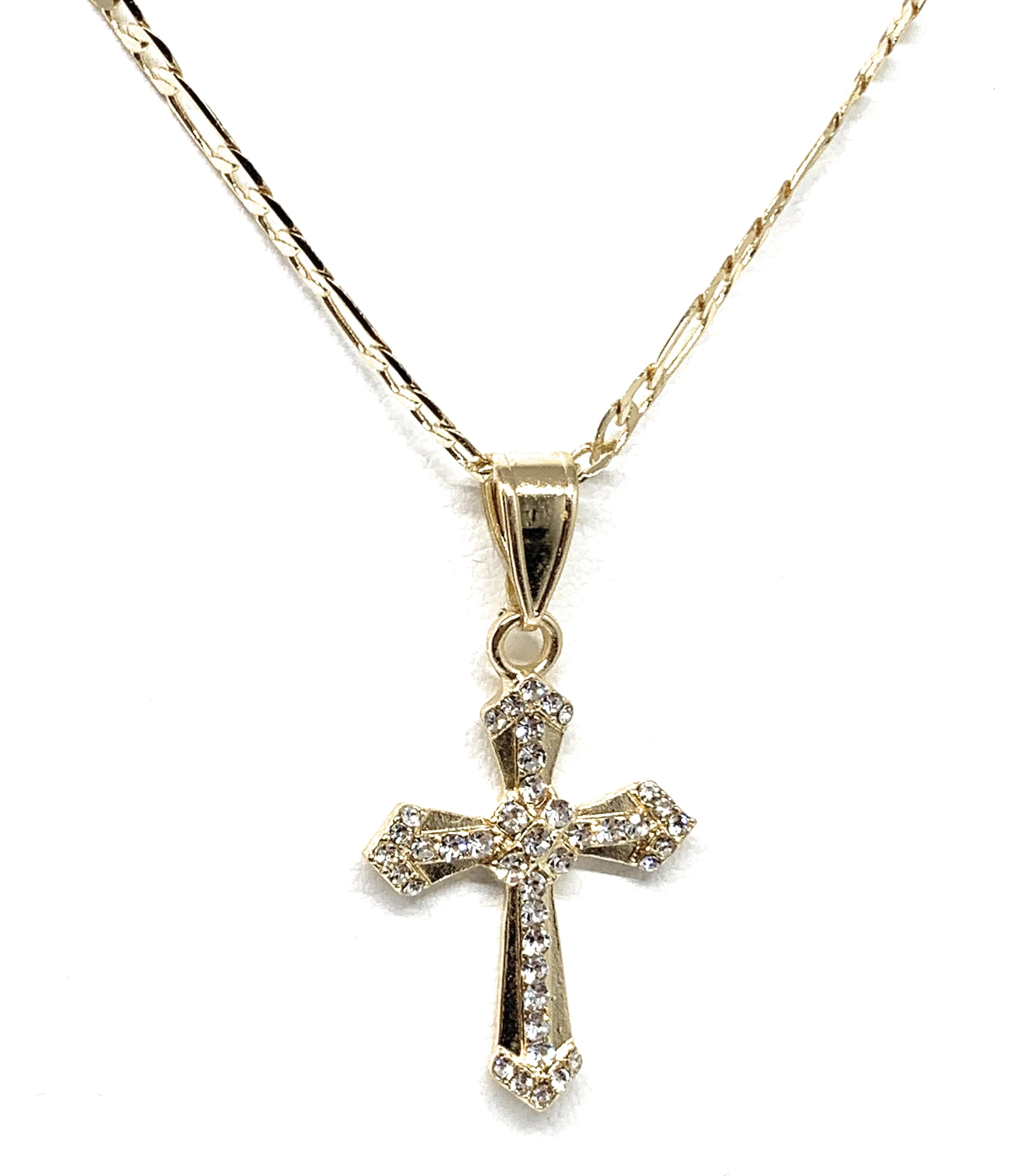 Gold Plated Cross CZ Crucifix 24” Necklace Cruz Crucifijo - Image 5