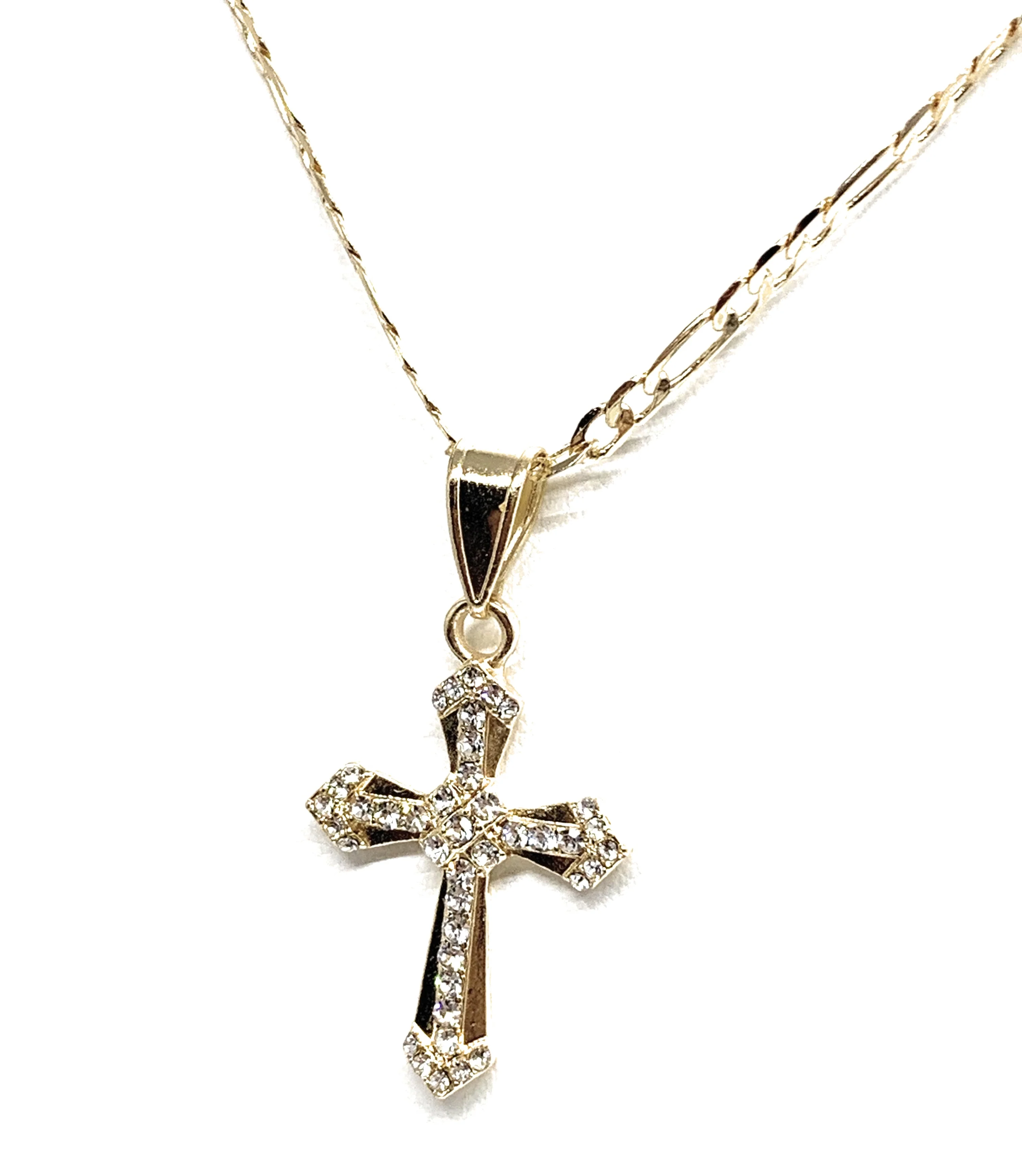 Gold Plated Cross CZ Crucifix 24” Necklace Cruz Crucifijo - Image 6