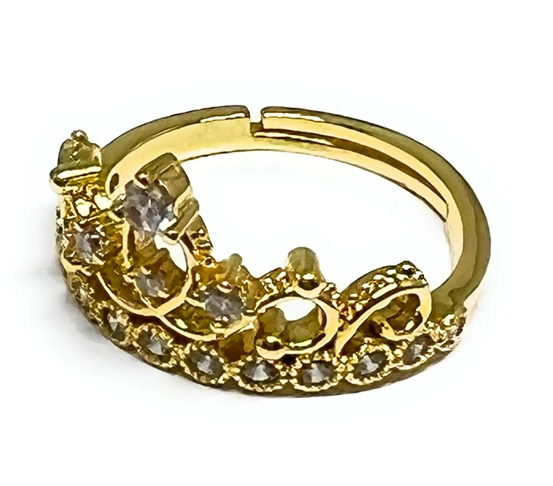 Gold Plated Crown CZ Adjustable Ring Anillo Adjustable Sizes (5-12) - Image 2