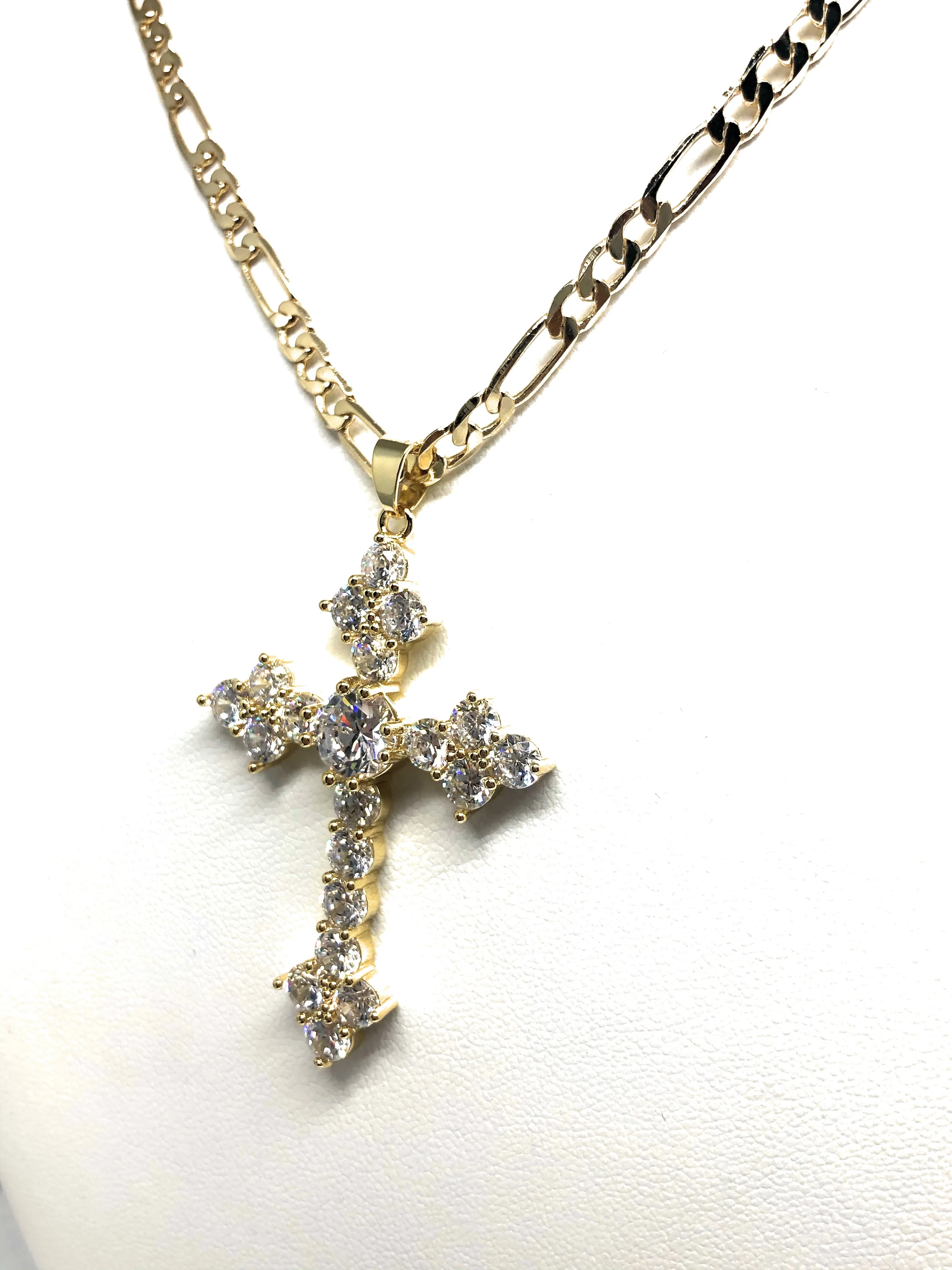 Gold Plated Cubic Zirconia Embroidered Cross 24” Necklace Cruz - Image 5