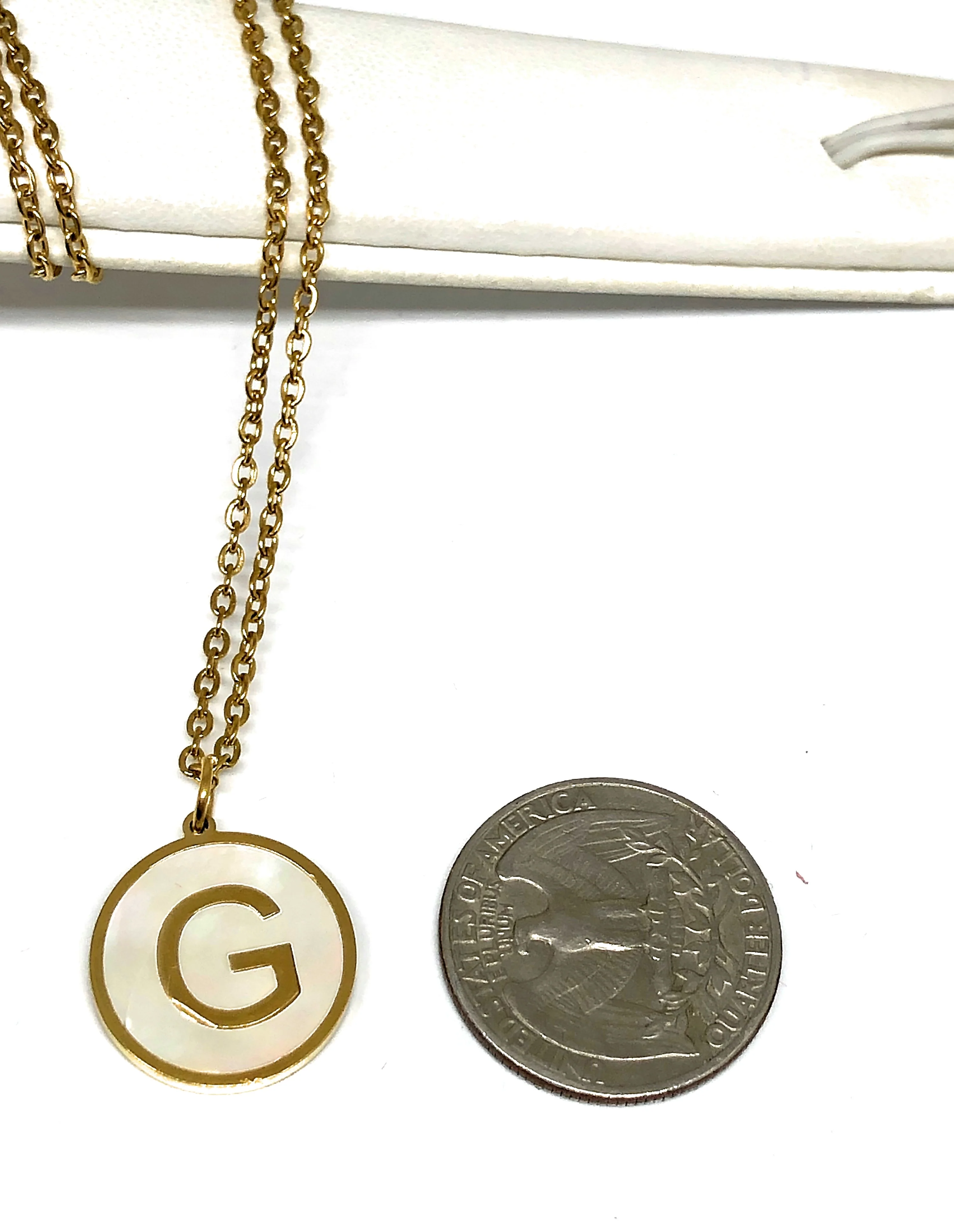 Gold Plated CUSTOMIZED Block Initial Letter Shell Pendant With 20" Chain - Image 2