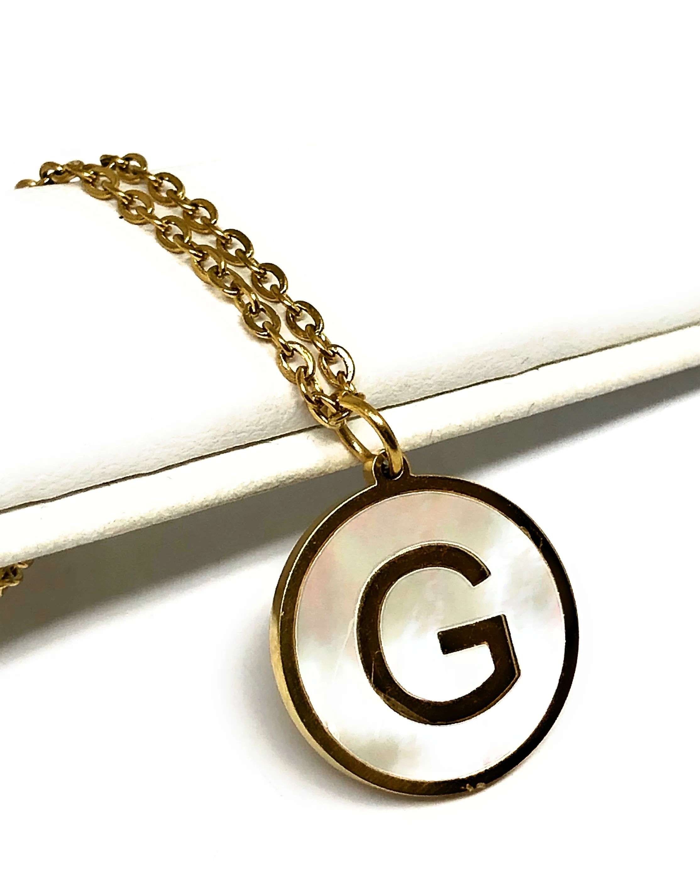 Gold Plated CUSTOMIZED Block Initial Letter Shell Pendant With 20" Chain - Image 3