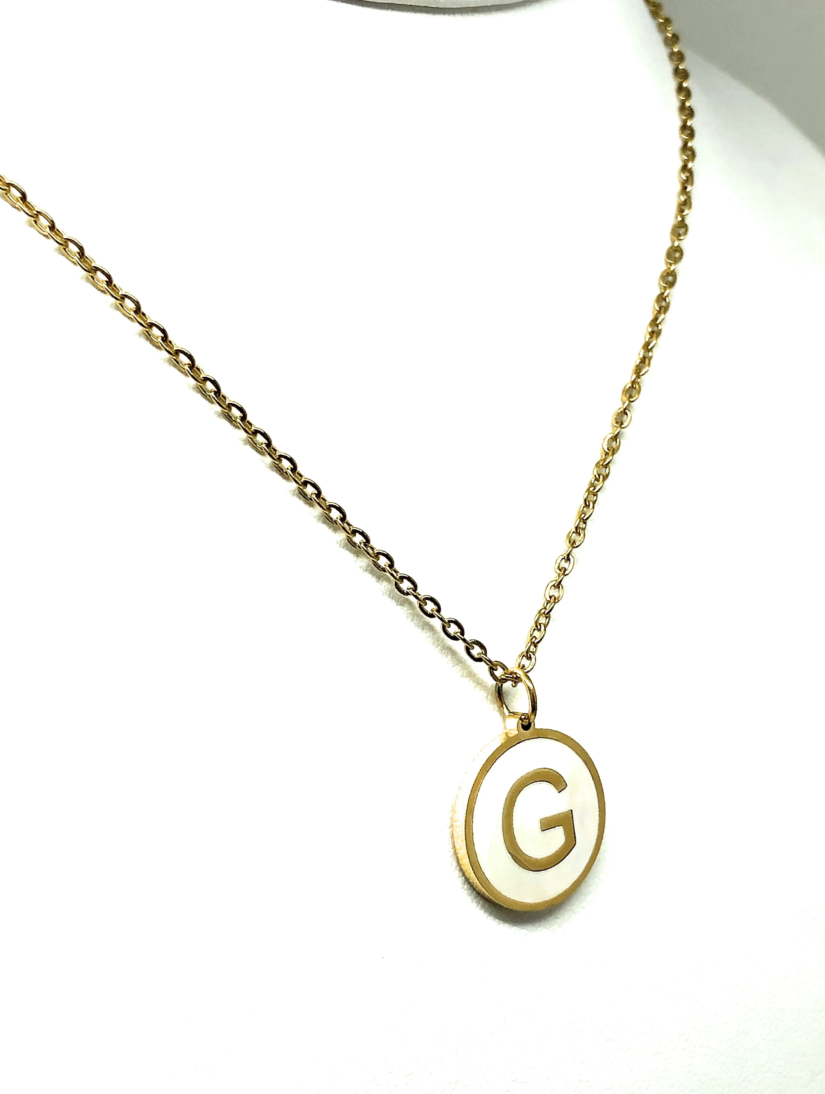 Gold Plated CUSTOMIZED Block Initial Letter Shell Pendant With 20" Chain - Image 5