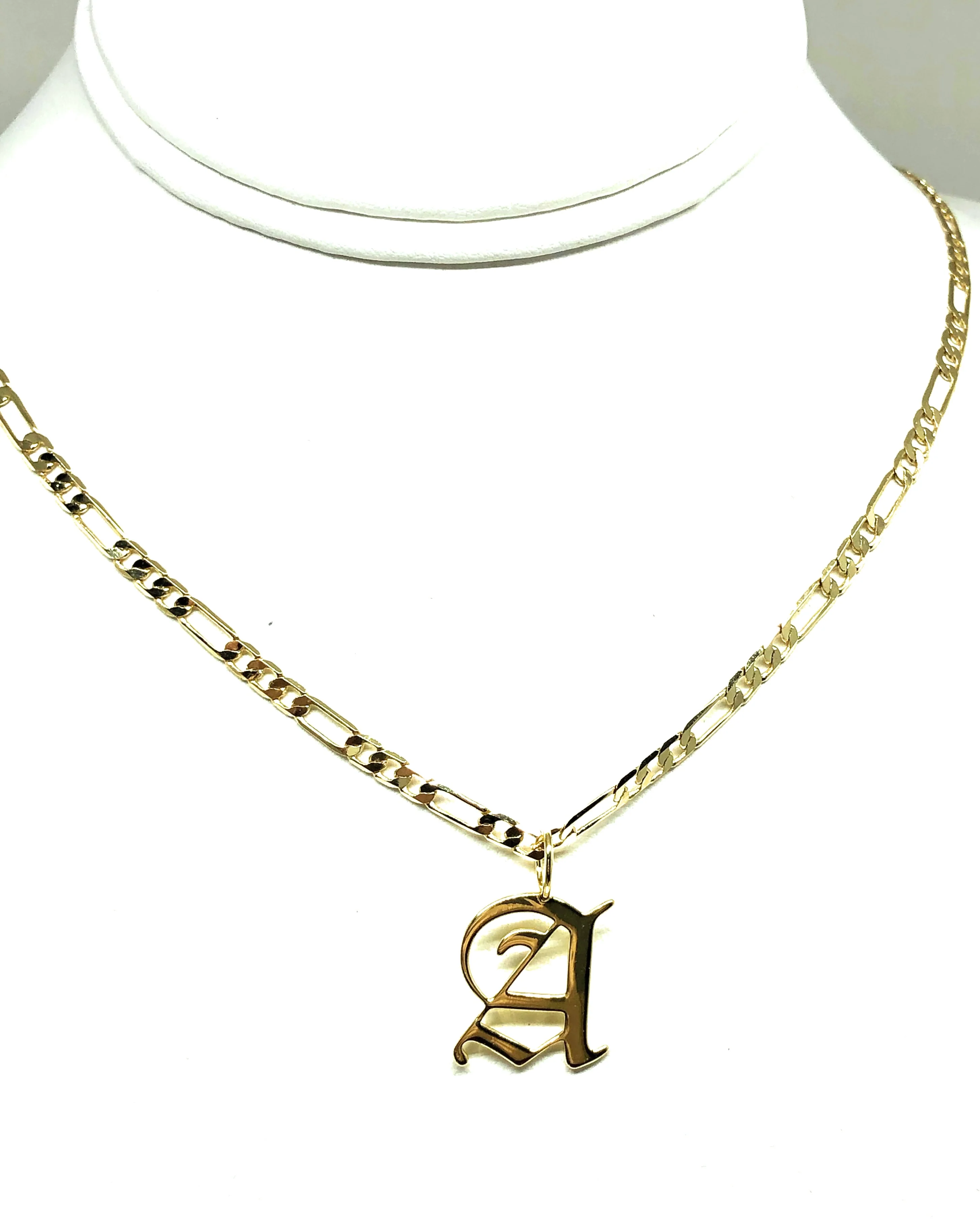 Gold Plated CUSTOMIZED OLD ENGLISH Letter Pendant With Figaro Chain 24" 4mm - Image 5
