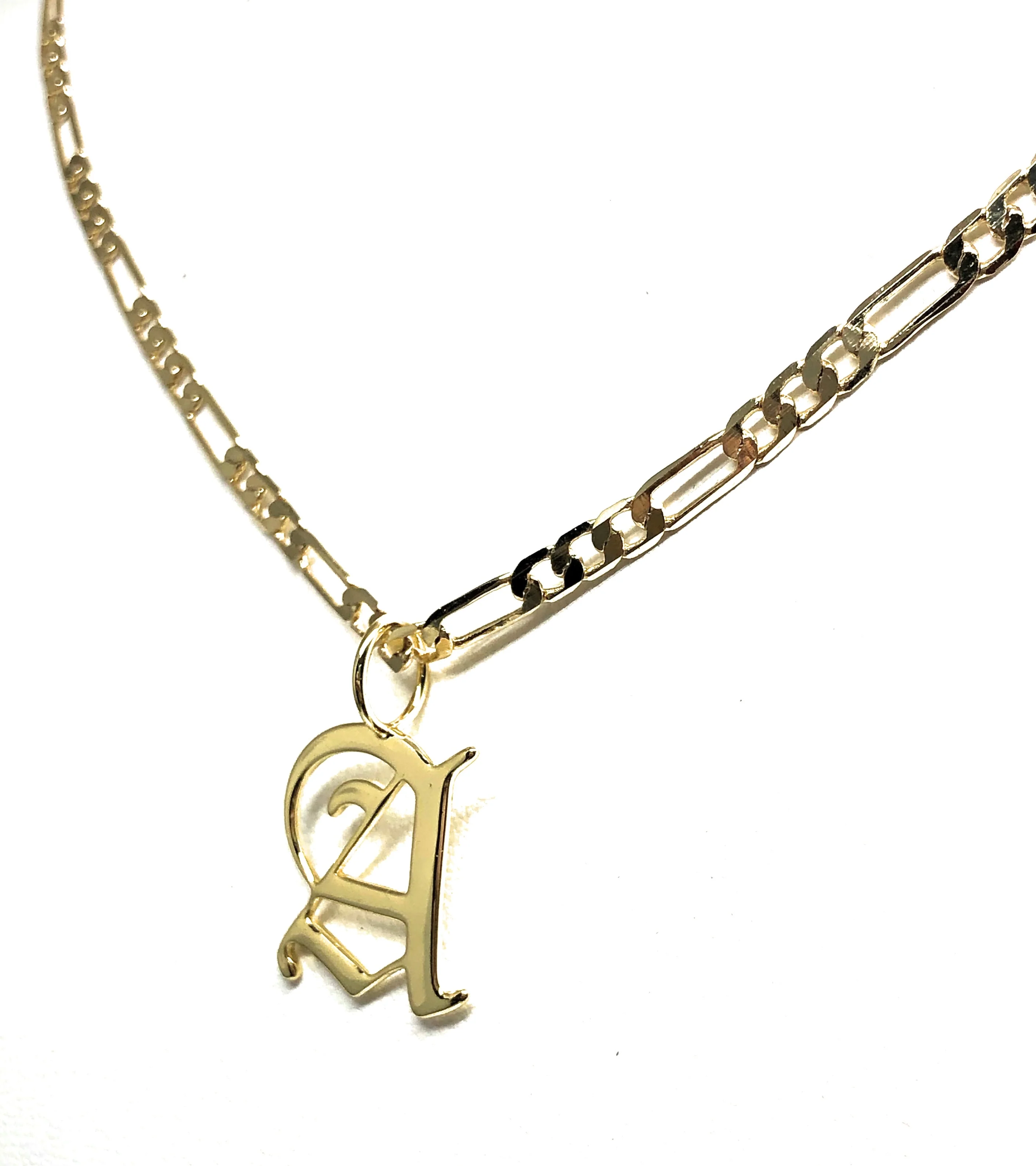Gold Plated CUSTOMIZED OLD ENGLISH Letter Pendant With Figaro Chain 24" 4mm - Image 7