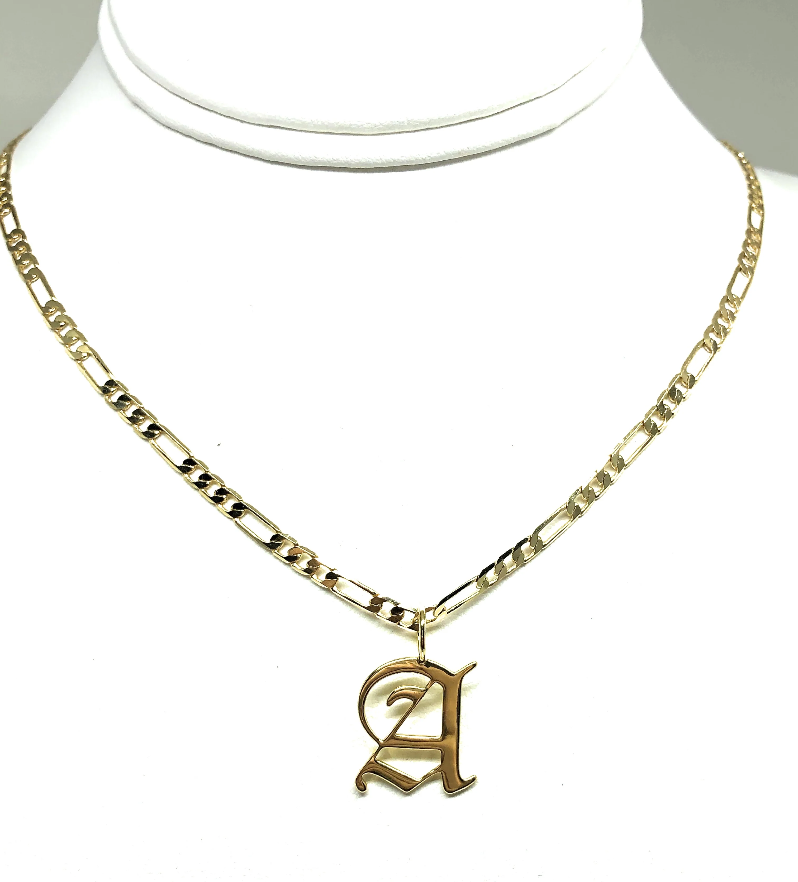 Gold Plated CUSTOMIZED OLD ENGLISH Letter Pendant With Figaro Chain 24" 4mm - Image 8