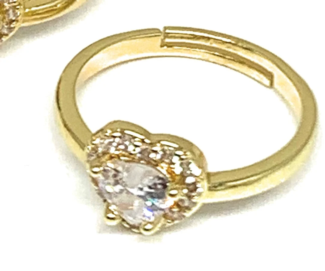 Gold Plated CZ Heart Adjustable Ring Anillo (RED, GREEN, WHITE, BLACK) - Image 3
