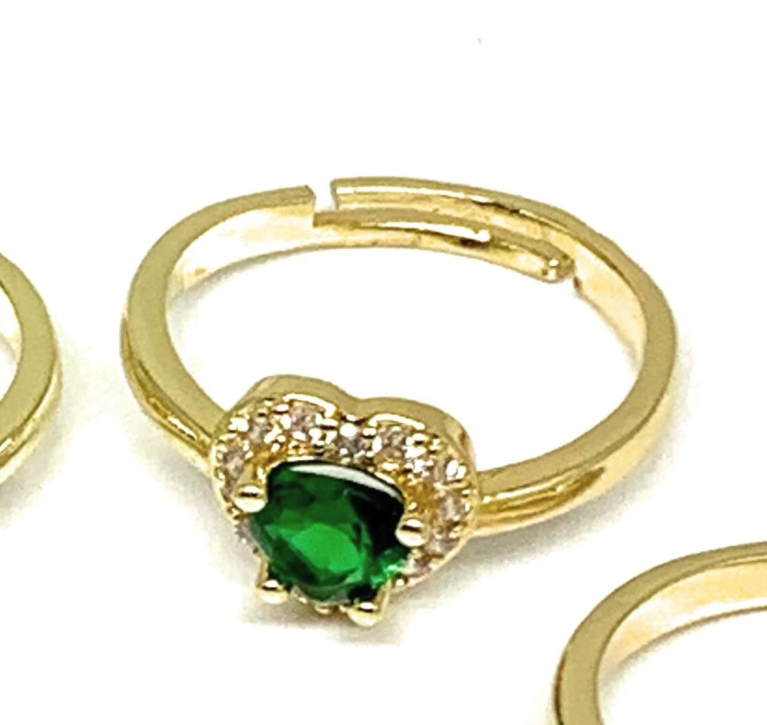 Gold Plated CZ Heart Adjustable Ring Anillo (RED, GREEN, WHITE, BLACK) - Image 5