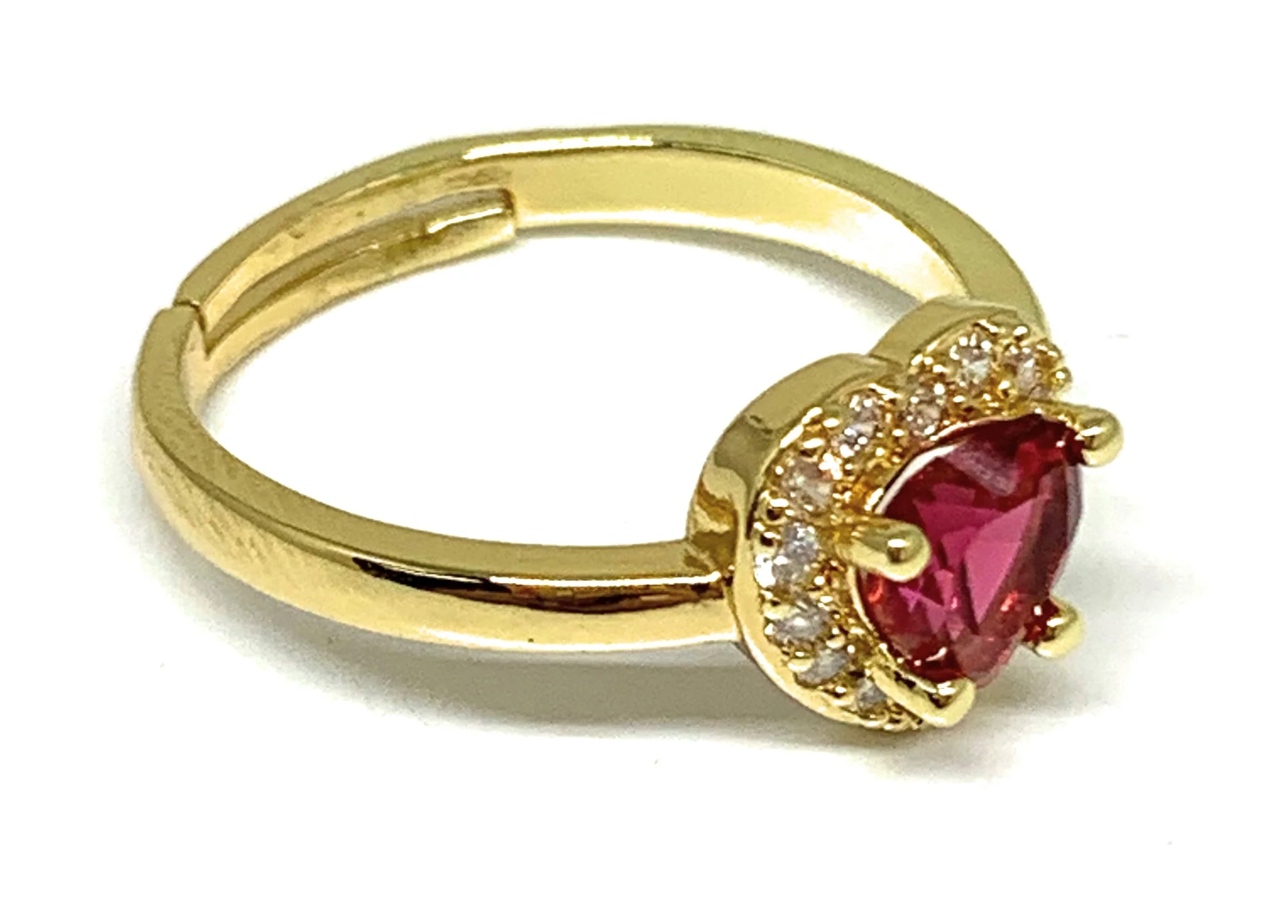 Gold Plated CZ Heart Adjustable Ring Anillo (RED, GREEN, WHITE, BLACK) - Image 6