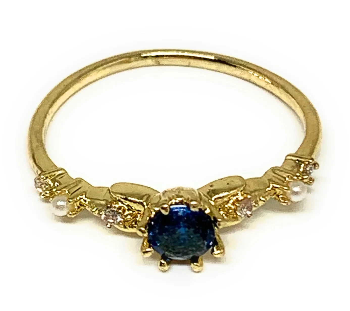 Gold Plated Dainty Blue CZ Band Ring Anillo