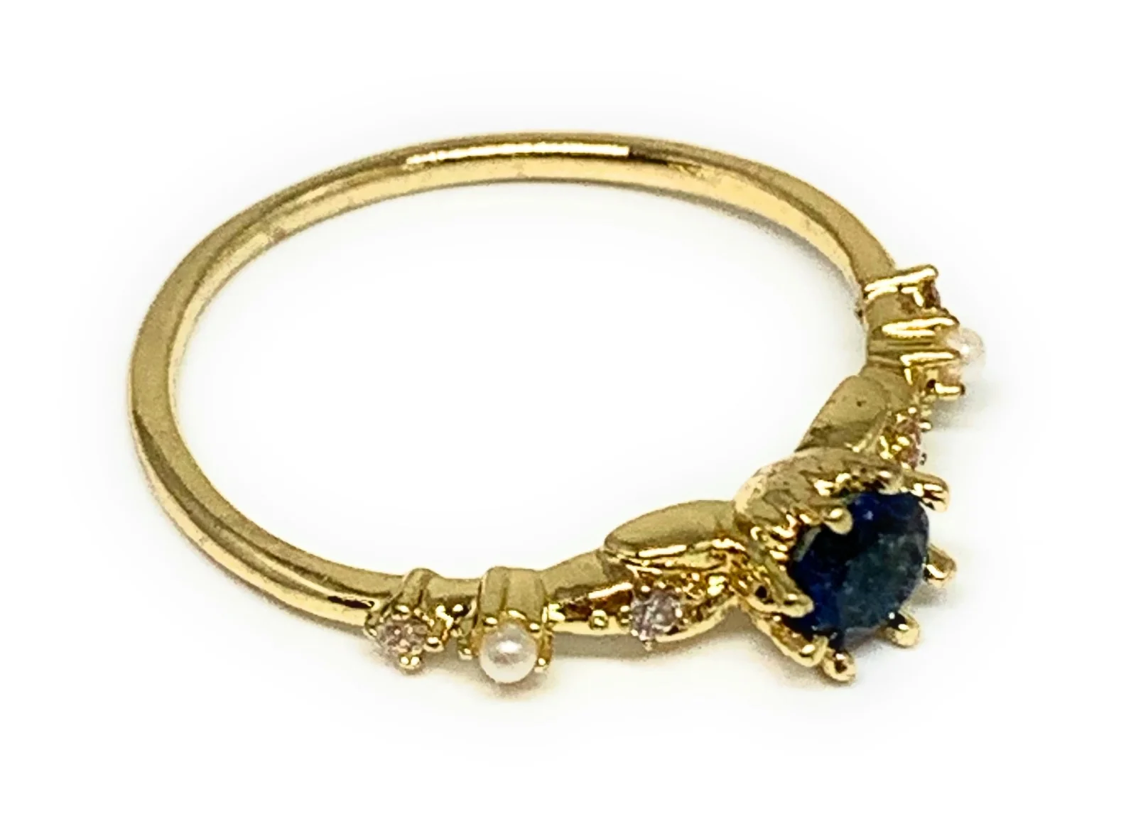 Gold Plated Dainty Blue CZ Band Ring Anillo - Image 2