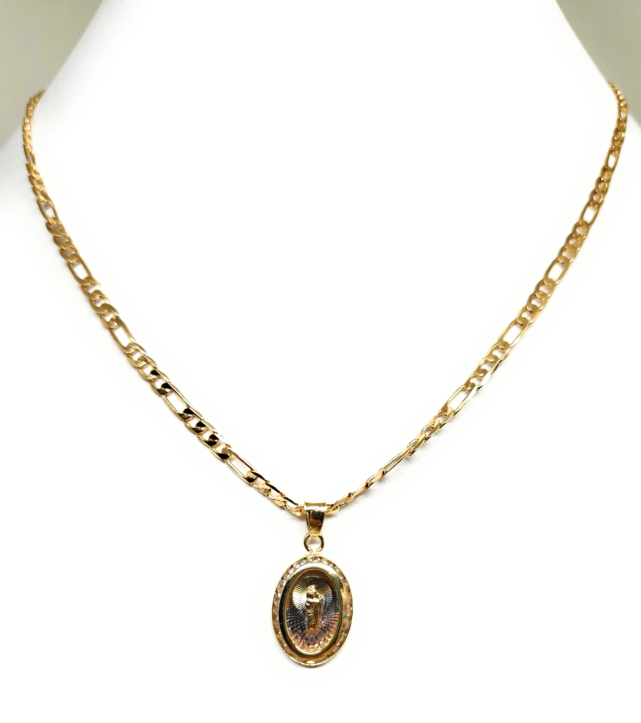 Gold Plated DAINTY Saint Jude OVAL Pendant Necklace 18" Medalla San Judas Tadeo - Image 3