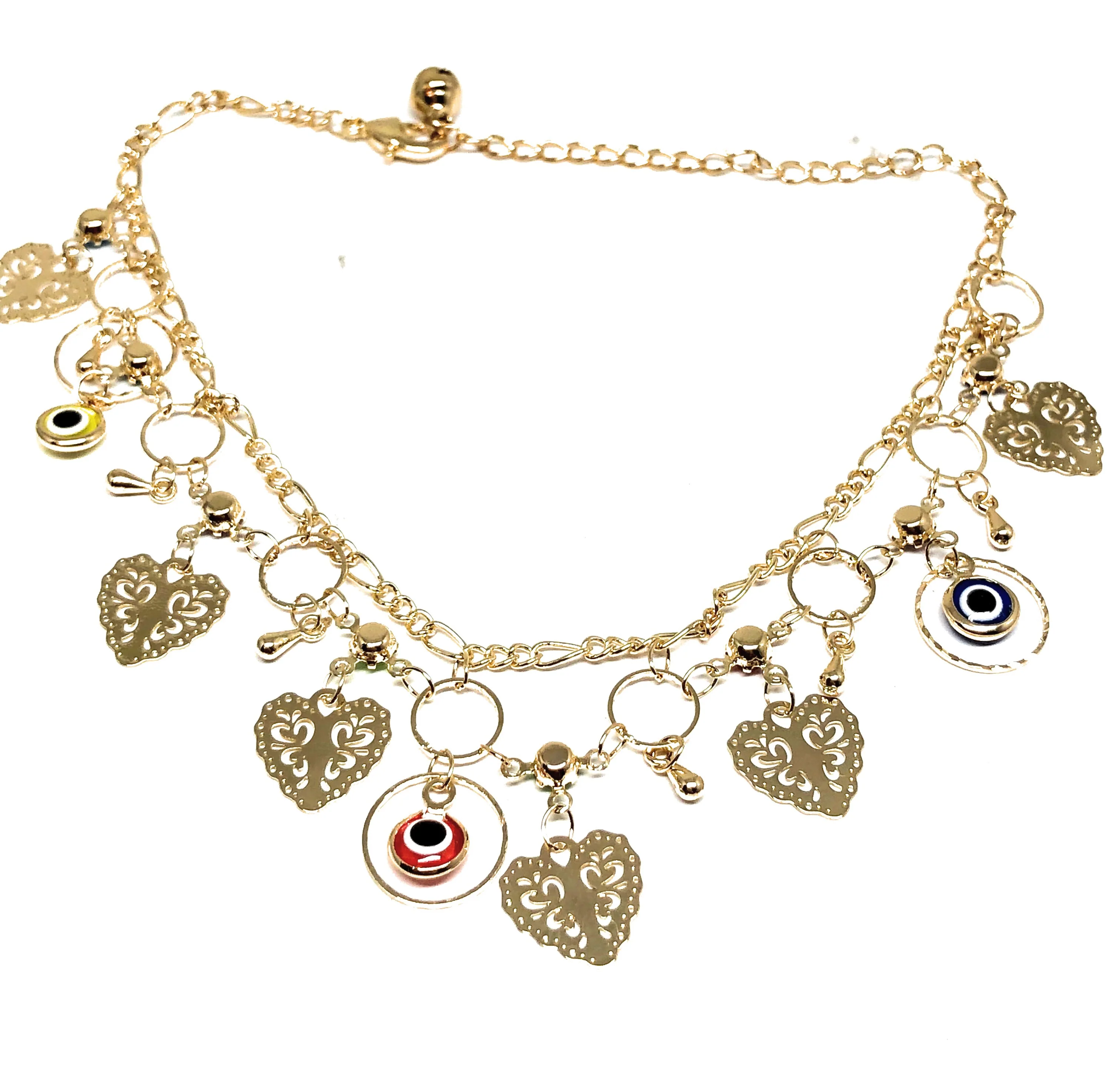 Gold Plated Evil Eye Heart Ankle Bracelet 8-11” - Image 2